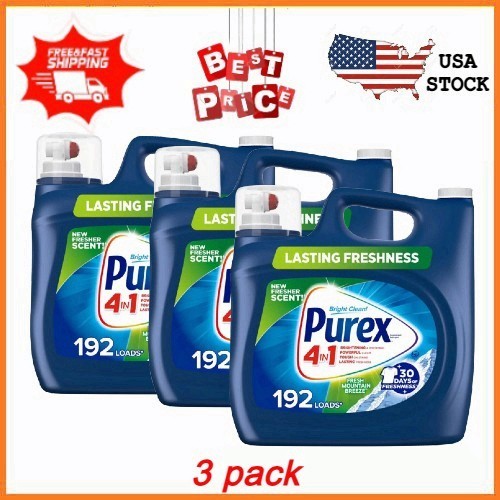 3 pack Purex Fresh Mountain Breeze Liquid Laundry Detergent, 250 fl oz, 192 Load