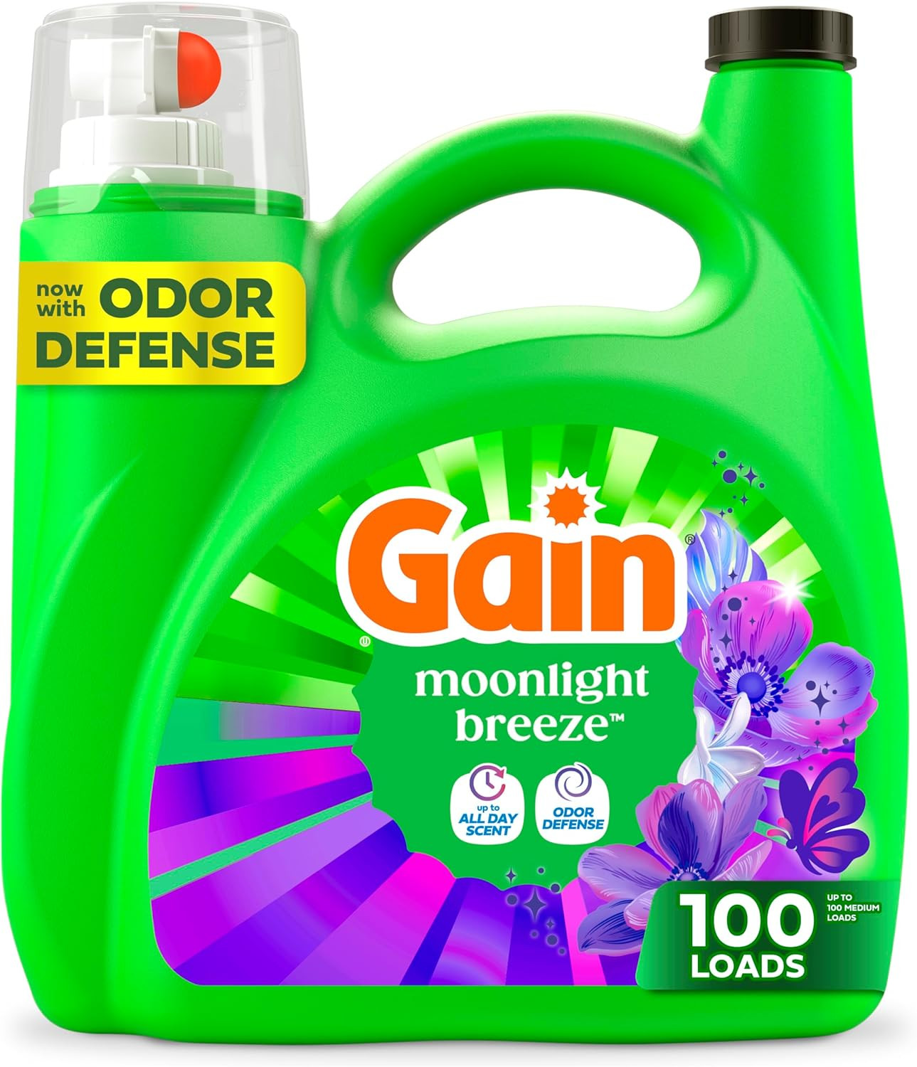 Odor Defense Liquid Laundry Detergent, Moonlight Breeze, 132 Fl Oz, 100 Loads