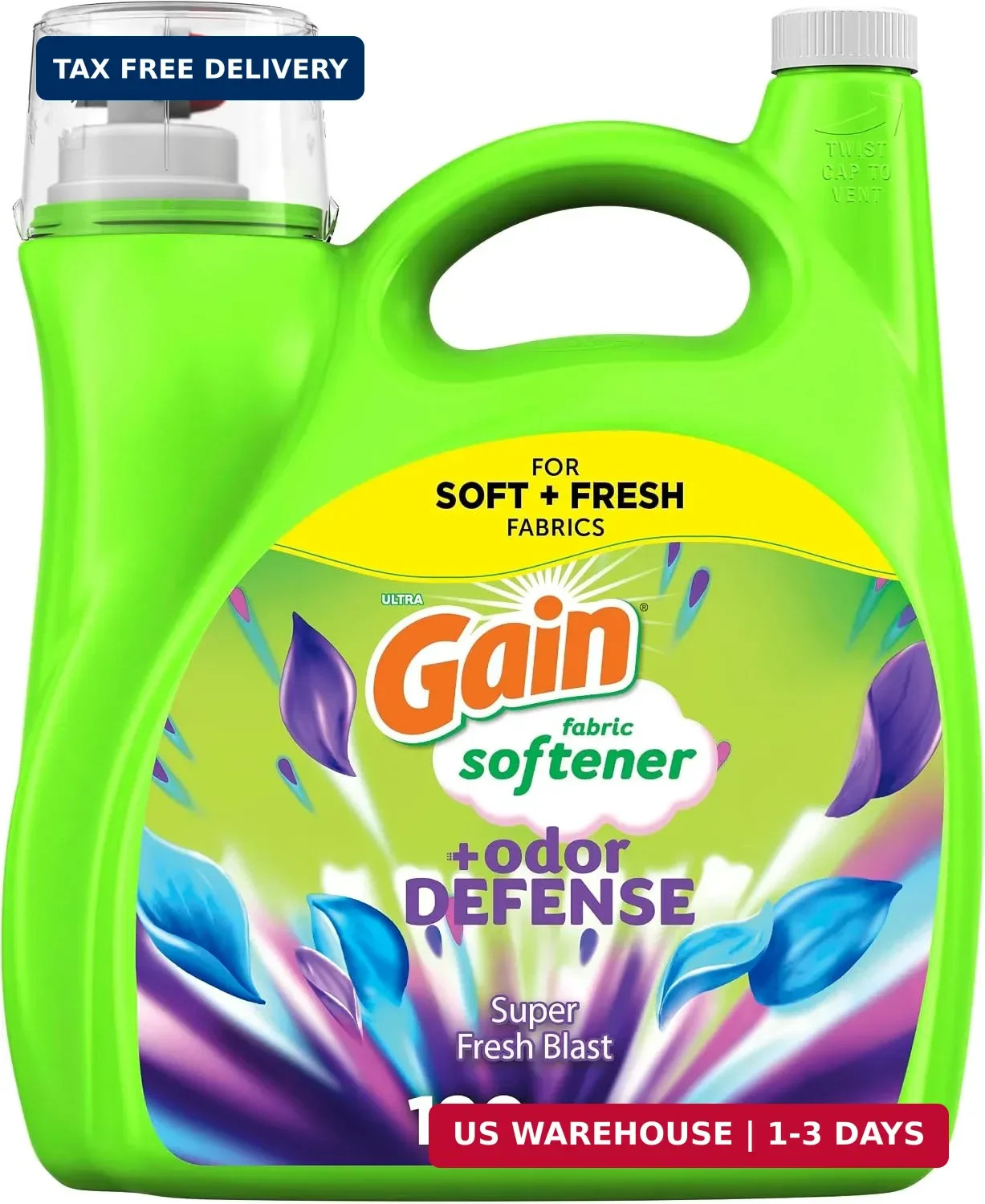 Gain Super Fresh Blast Liquid Odor Defense Fabric Softener, 140 FL OZ 190 Load,