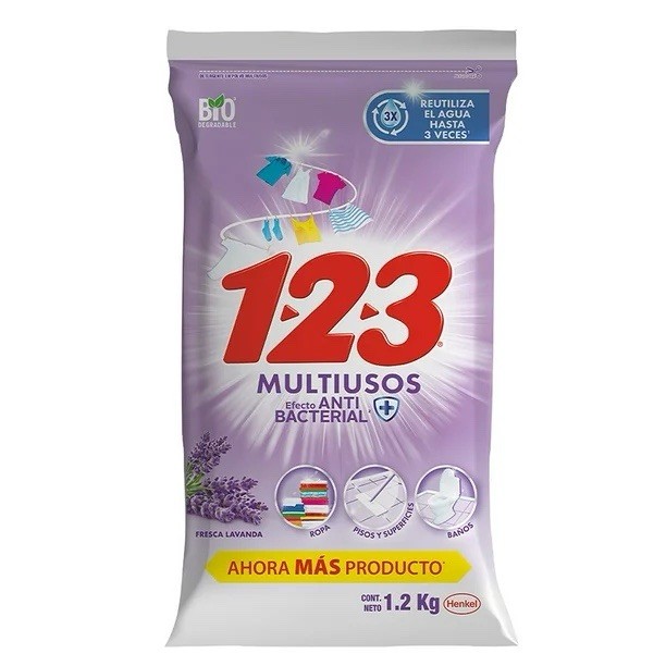 3X Detergente 123 Multiusos Lavanda 🇲🇽 Powder Laundry Detergent, 1.2Kg, 3 Pack