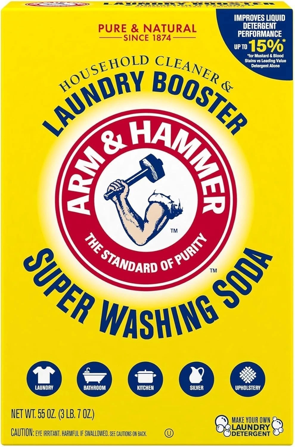 Arm & Hammer Super Washing Soda Detergent Booster & Household Cleaner, 55oz.