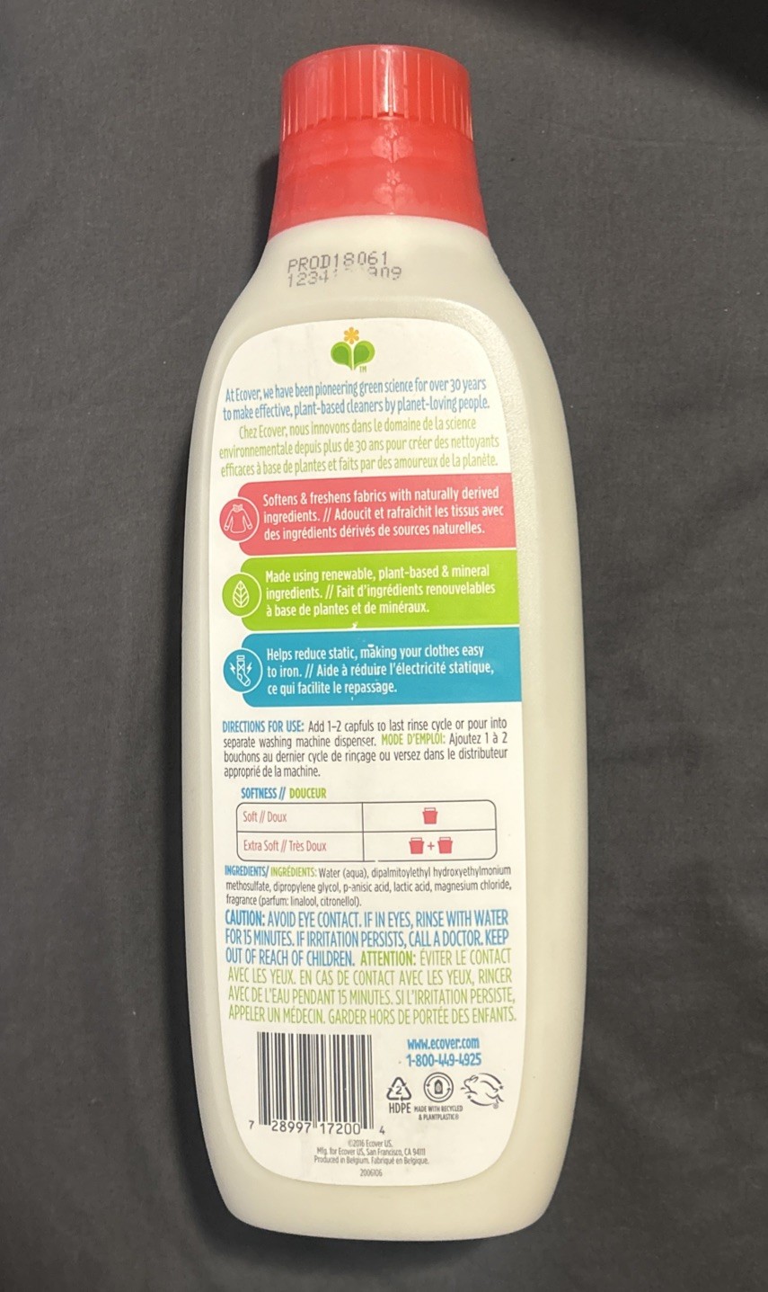 Ecover Plant-Based Fabric Softener Morning Fresh 32oz Natural Ingredients NOS
