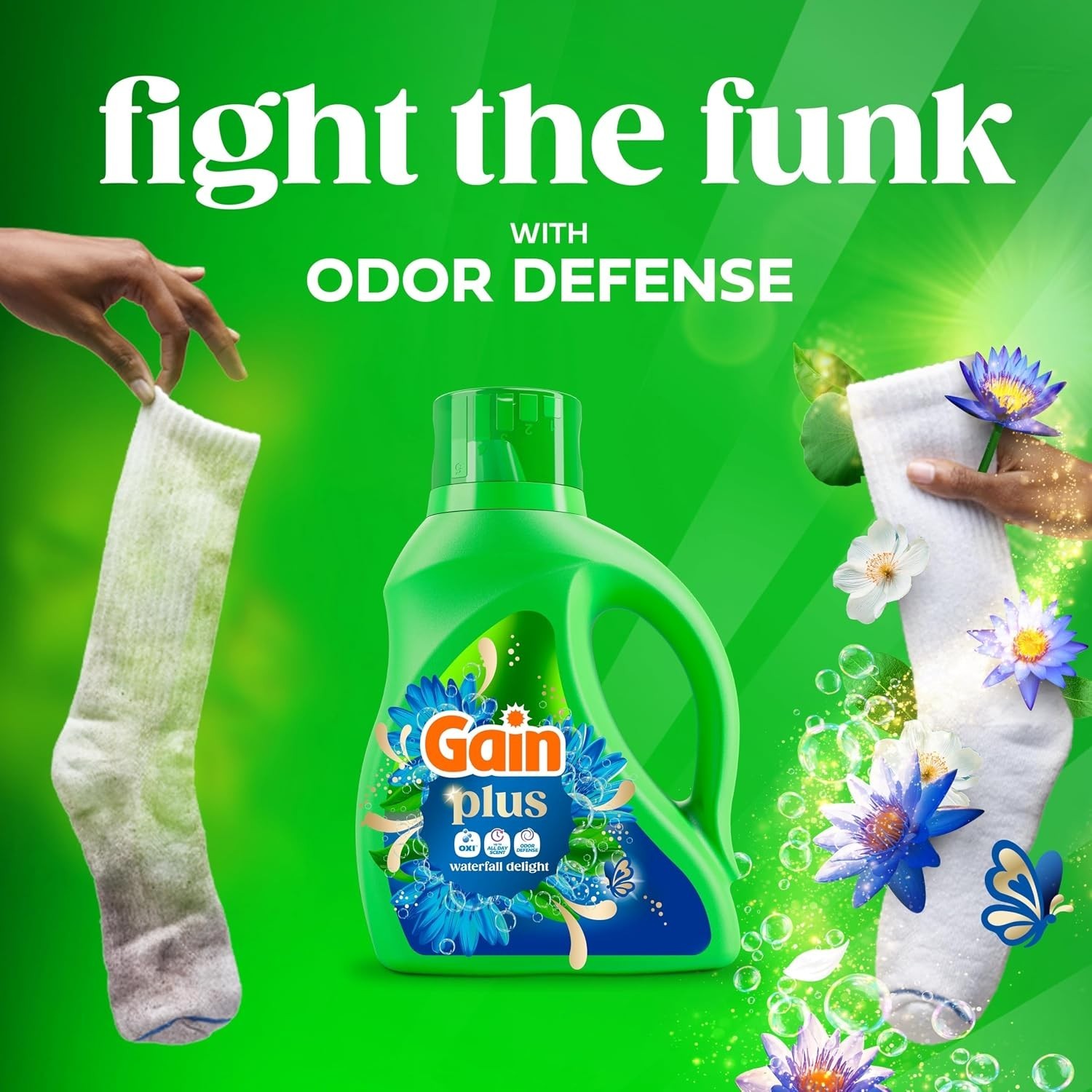 Gain Plus Liquid Laundry Detergent with Oxi – Waterfall Delight – 170 fl oz