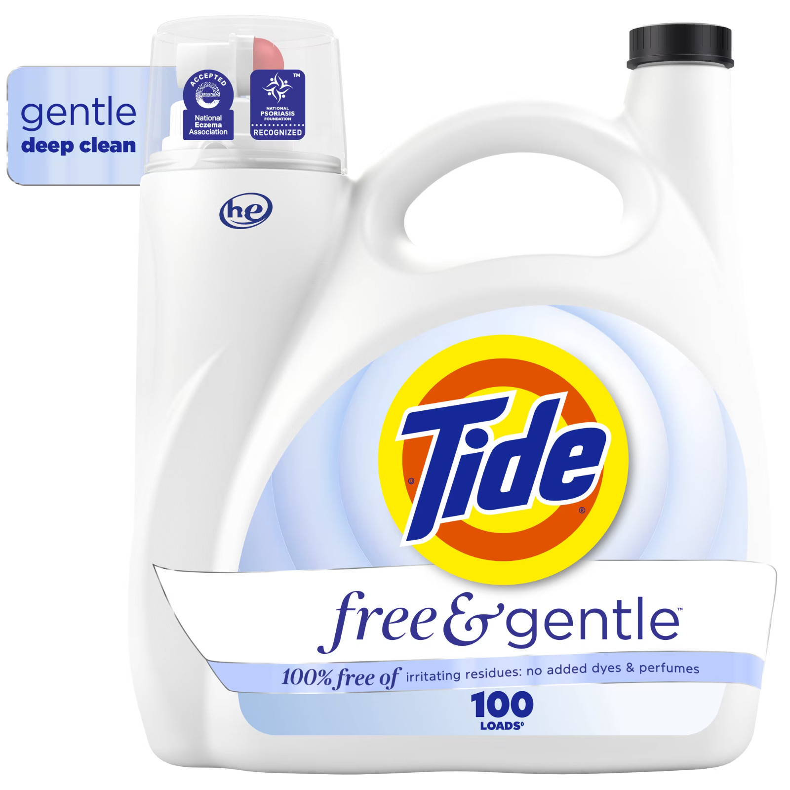 Tide Free & Gentle Laundry Detergent Liquid Unscented, 132 fl oz, 100 Loads