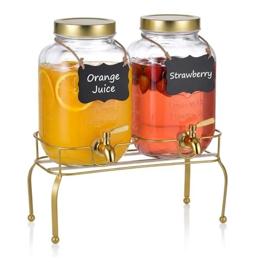 1 Gallon Glass Drink Dispenser Set of 2 – Drink 1 Gallon with Stand 2 PACK