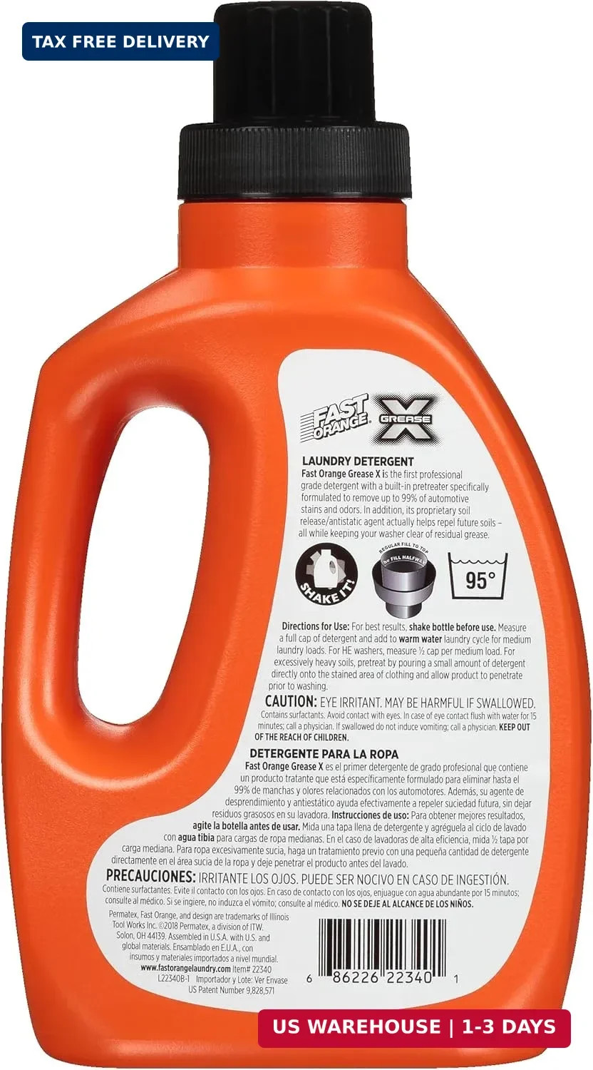 Fast Orange 22340 Fast Orange Grease X Mechanic’s Laundry Detergent Liquid, 40 F