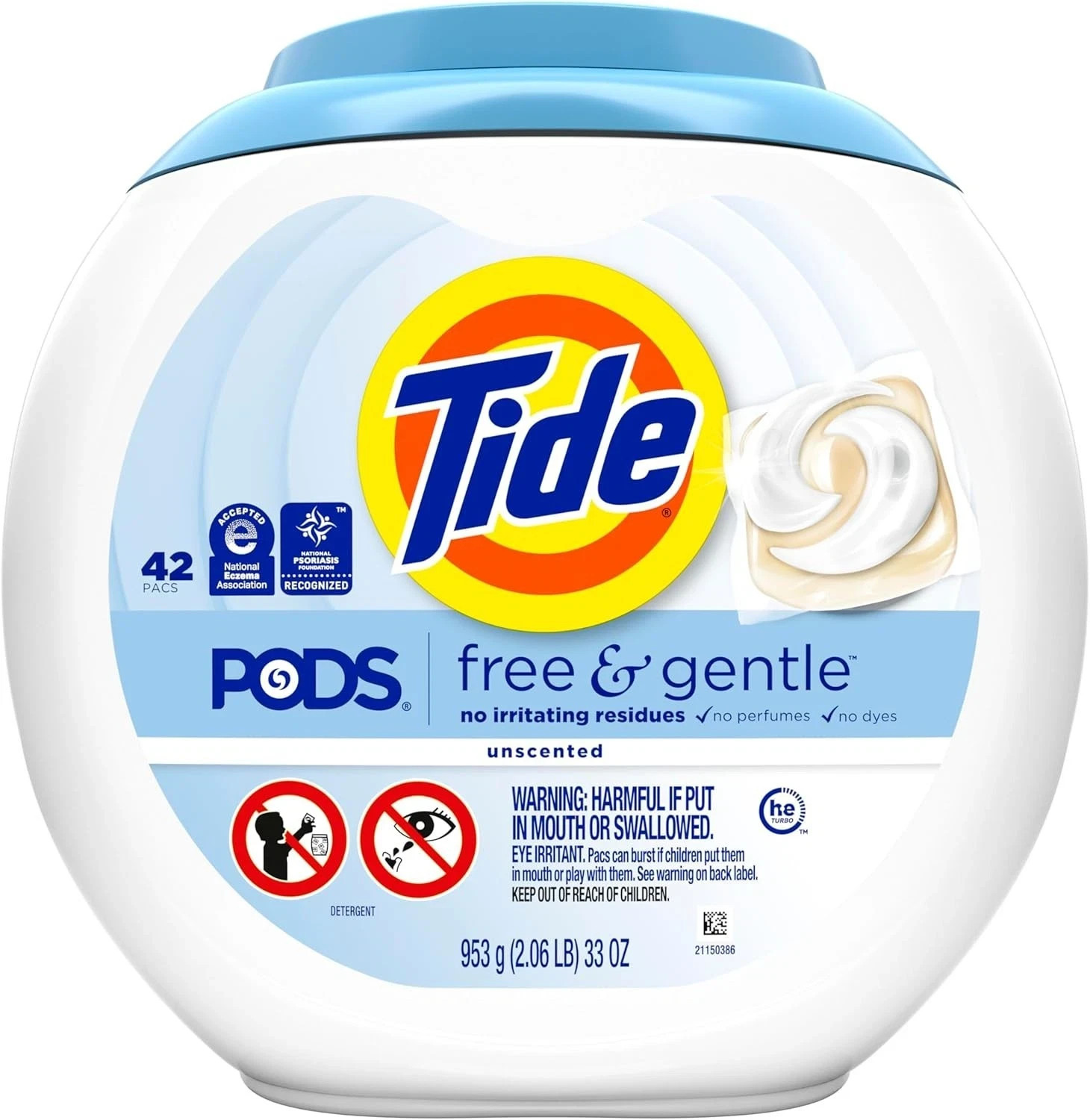 Tide Free & Gentle Laundry Detergent Pods, 42 Count, Unscented & Hypoallerge NEW