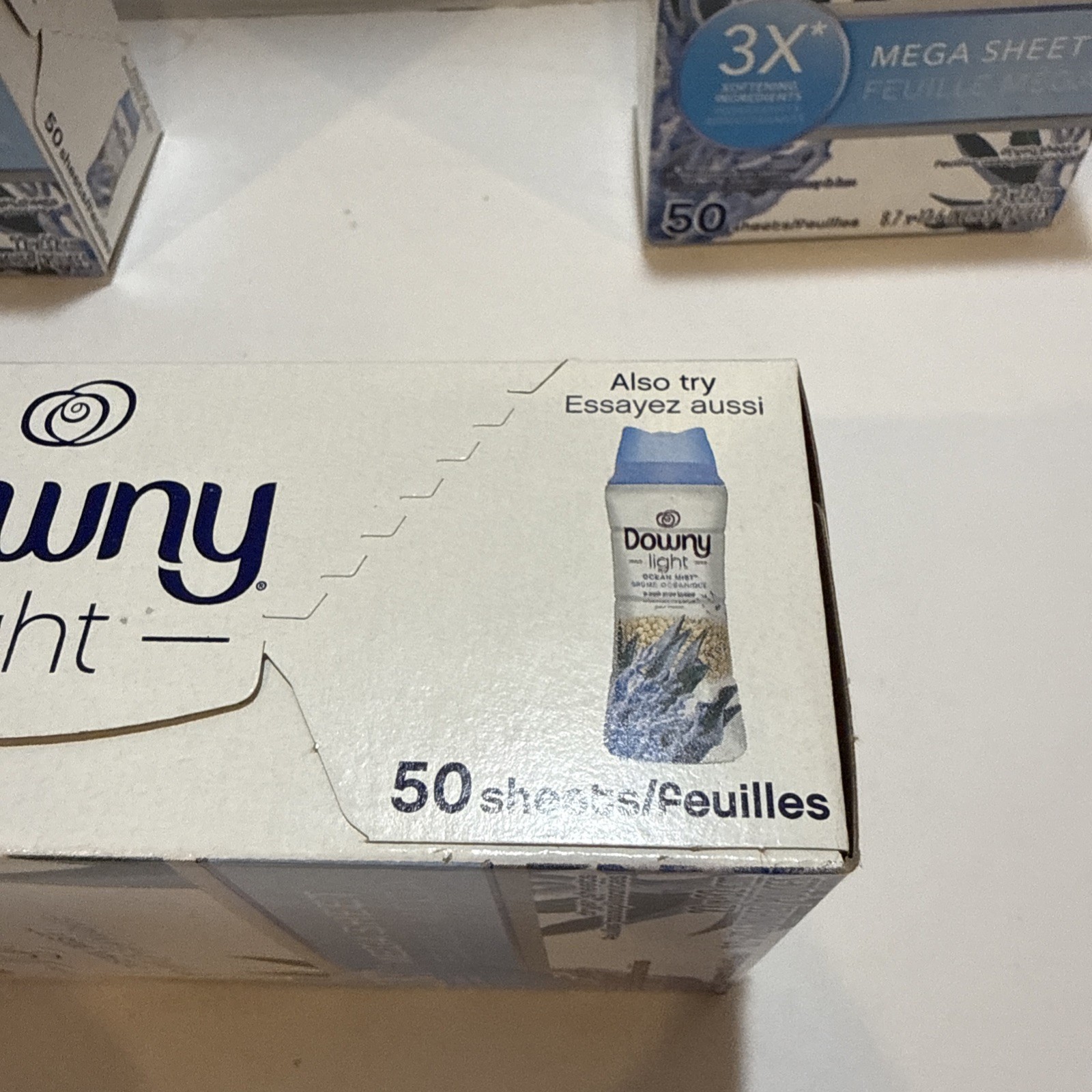 Lot 3: Downy Light Ocean Mist 3x Softening Ingredients 50 Mega Dryer Sheets