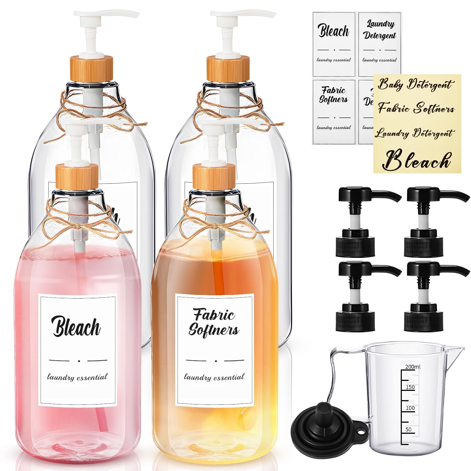 Hushee 4 Pcs Laundry Detergent Dispenser Bottle 67.6 oz Container Liquid Fabric