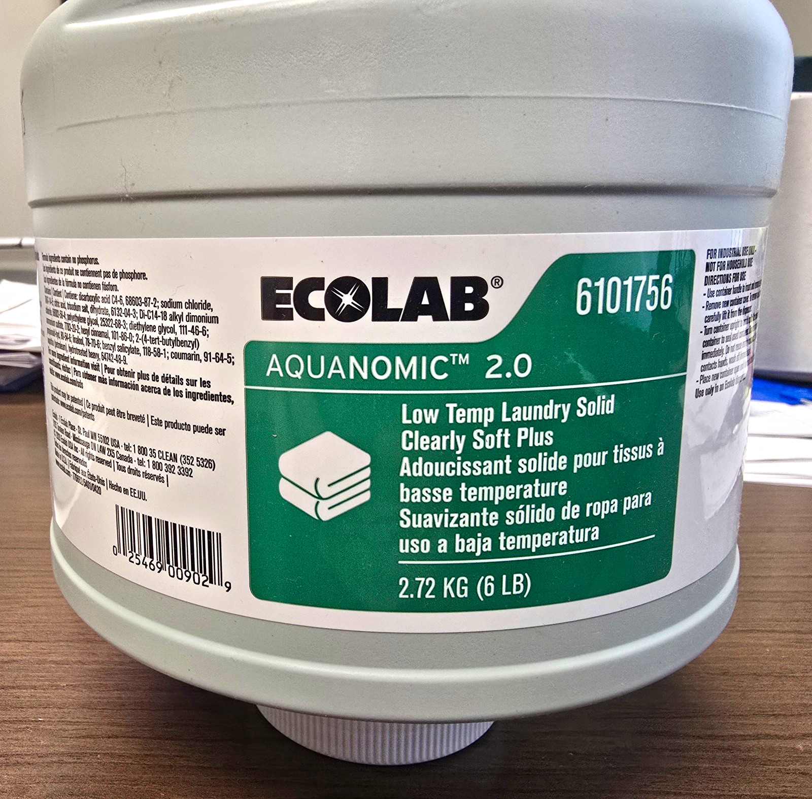 Ecolab Aquanomic 2.0 Low Temp Solid Fabric Softener 2.72kg Industrial 6101756