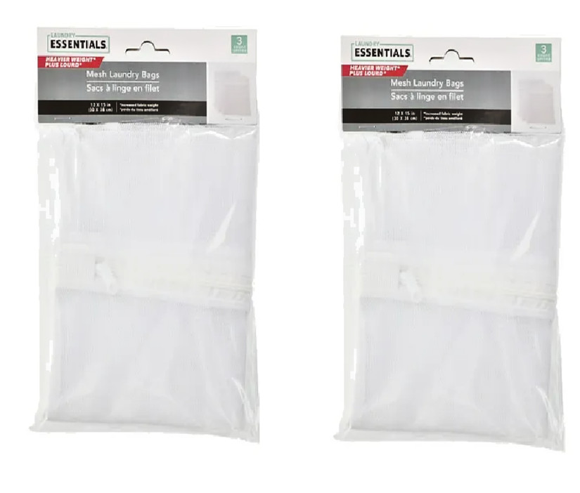 2 Essentials 3-Count Zip Mesh Laundry Bags Size 12″x15″ Set Of 3 Heavier Weight