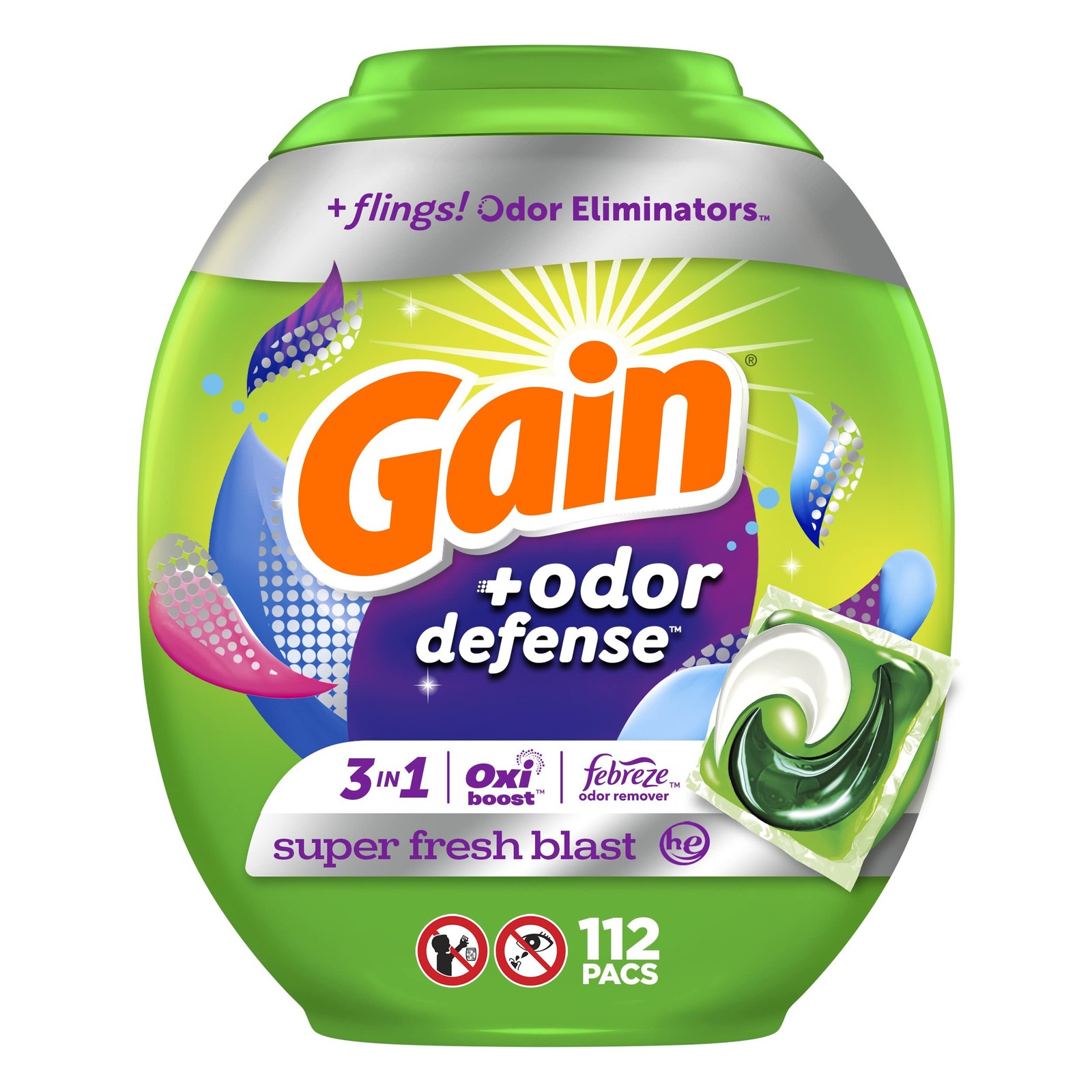 Gain Flings Laundry Detergent Pacs with Odor Defense, 112 Count (Pack of 1)