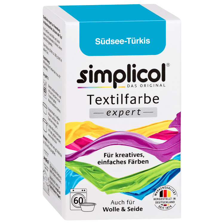 SIMPLICOL Textile Paint EXPERT SOUTH SEA TURQUOISE for 600g Fabric 2x Colour 1x Fixer