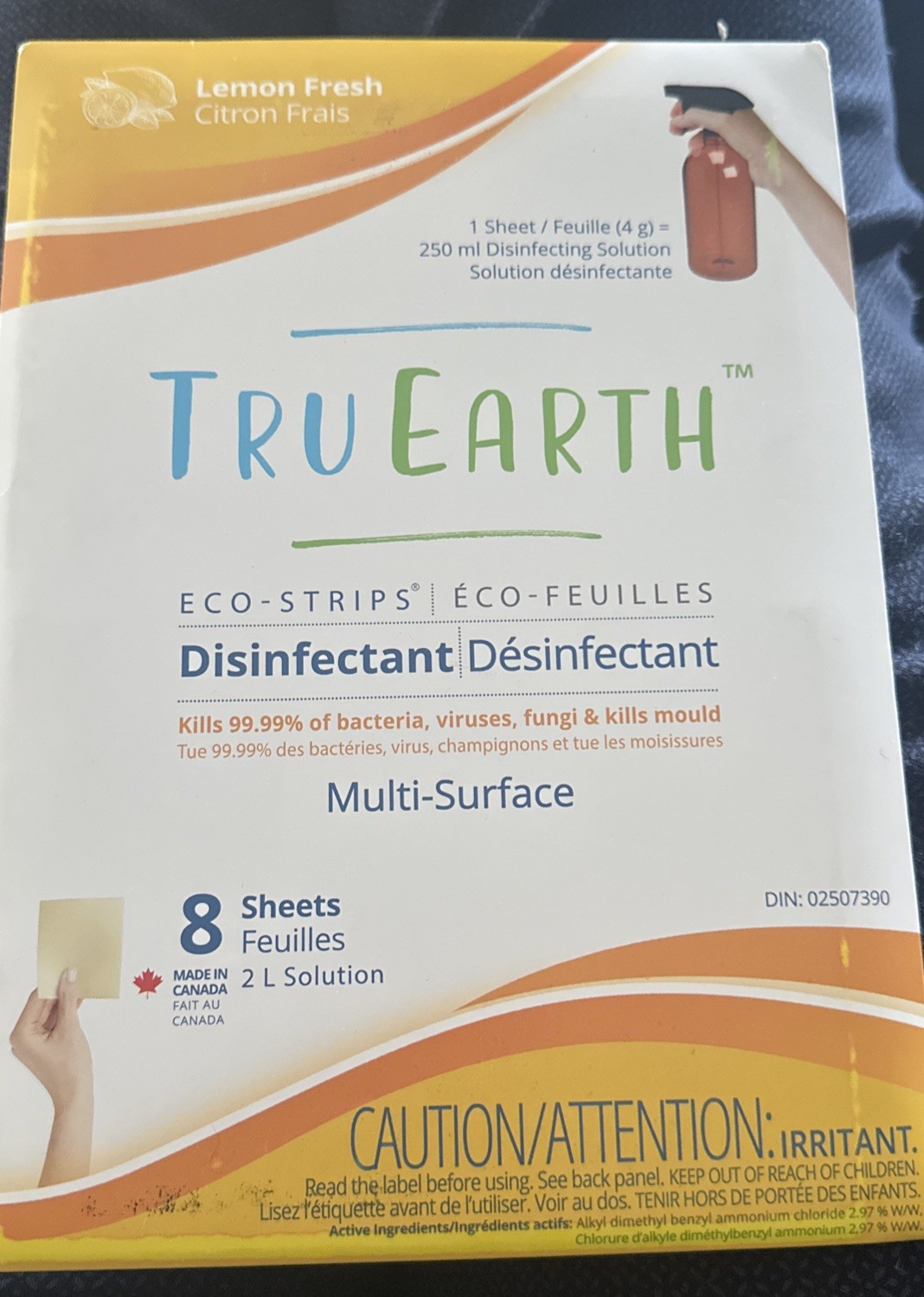 Tru Earth Eco-Strips Disinfectant Sheet. 8 Ct. Lemon Fresh Scent