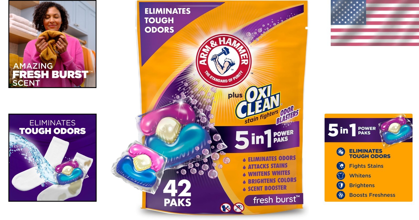 Plus OxiClean Odor Blasters 42 Count Pak: 5-in-1 Laundry Power with Fresh Burst
