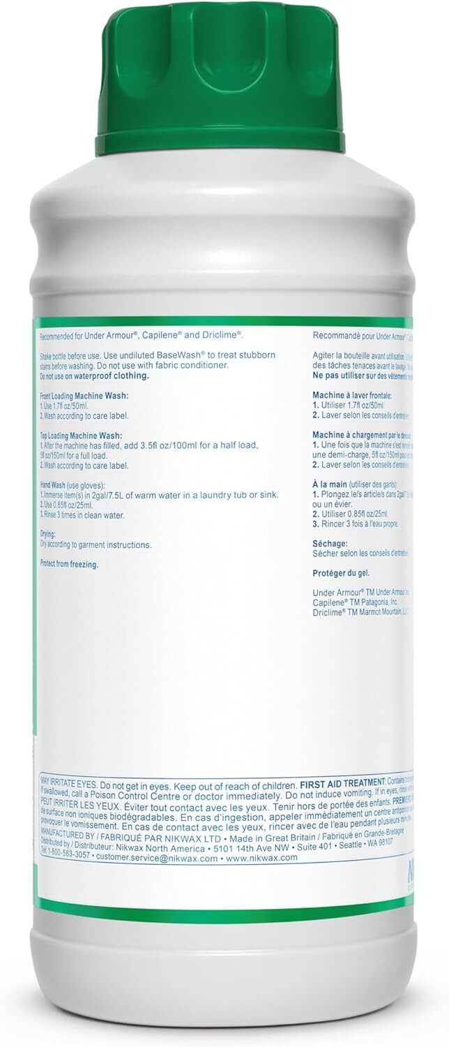 Nikwax Basewash 33.8 Fl Oz Laundry Detergent For Active Wear Odor Removal