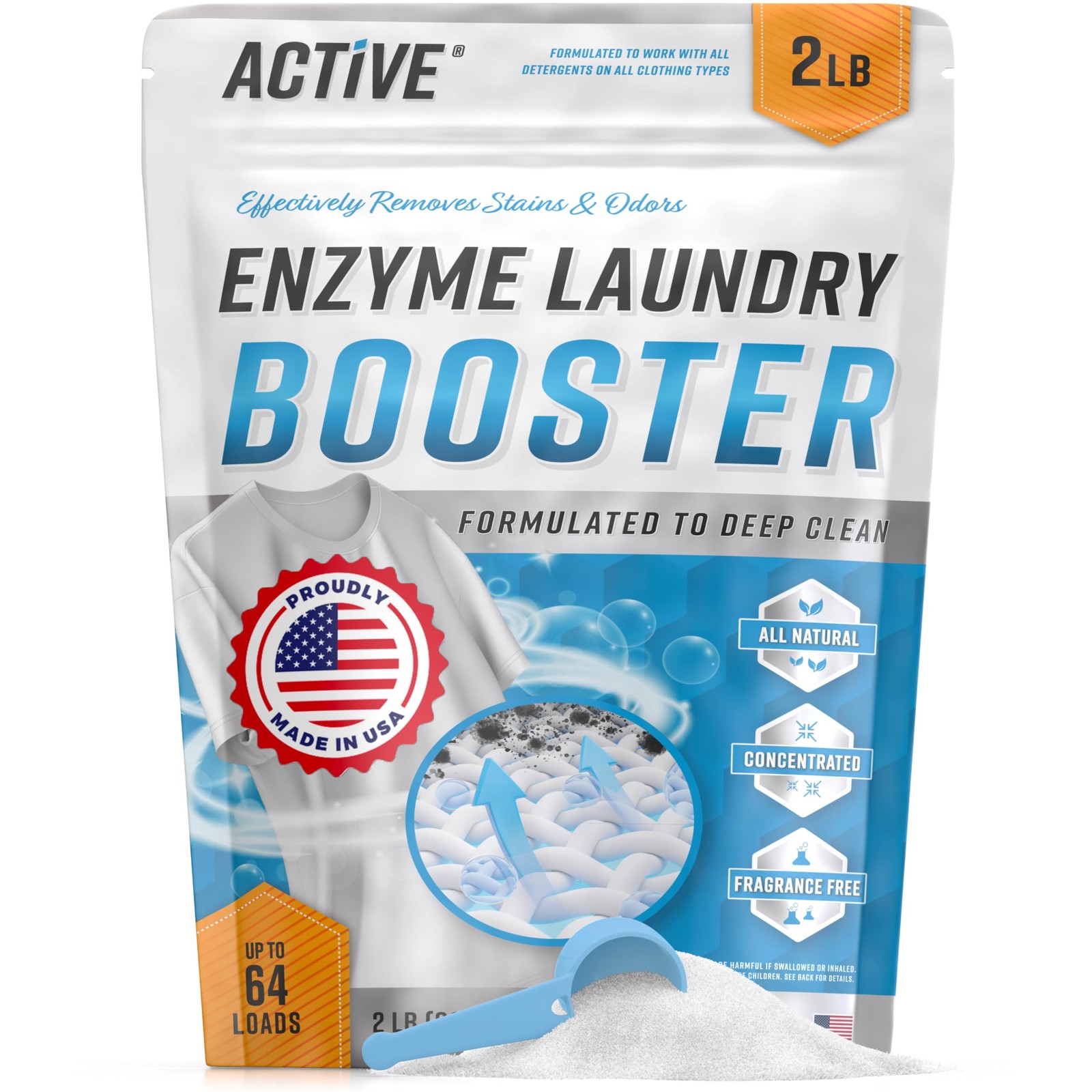 Enzyme Laundry Booster Odor Remover – 2 lbs Unscented Enzymatic Clothes Stain…