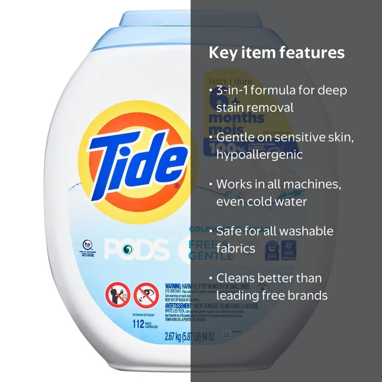 Tide Pods Free and Gentle Unscented Laundry Detergent 112ct