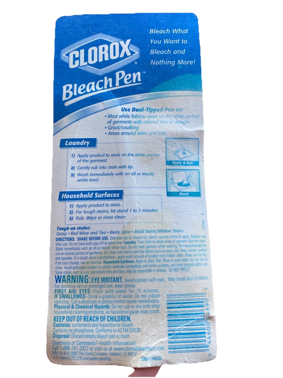 VTG 2002 Clorox Bleach Pen Gel for Whites Dual Tipped 2 oz NOS Discont.