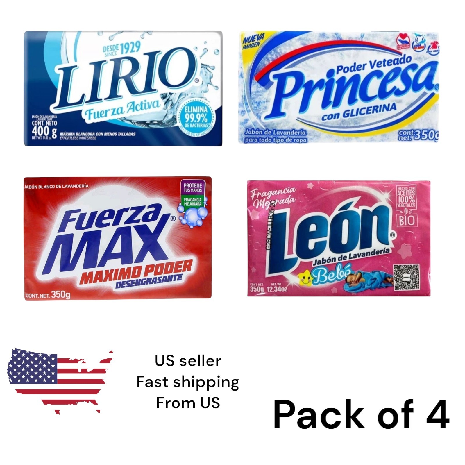 Mixto Pack 4 Jabónes de Barra para Lavar 🧼/ Bundle of 4 Laundry Soap Bar Mix 🧼