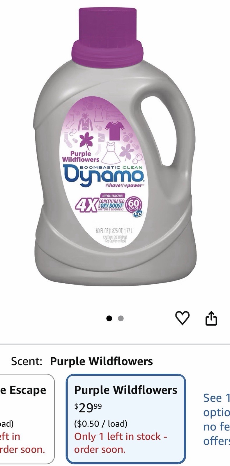 Dynamo 4X Concentrated Oxi Boost HE Hypoallergenic Purple Wildflowers 60 Loads