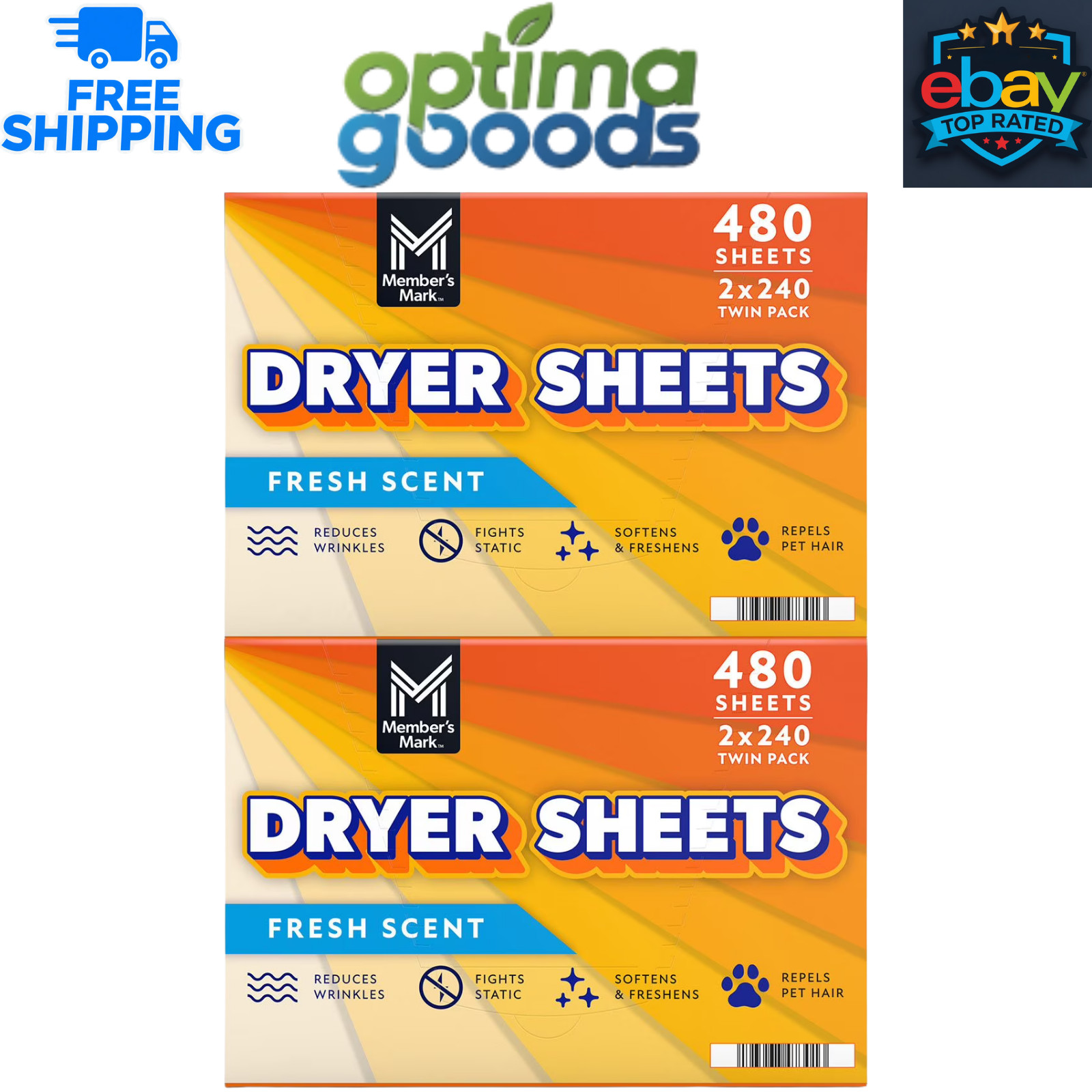Member’s Mark Fabric Softener Dryer Sheets, Fresh Scent, 480 ct. Static Reducer