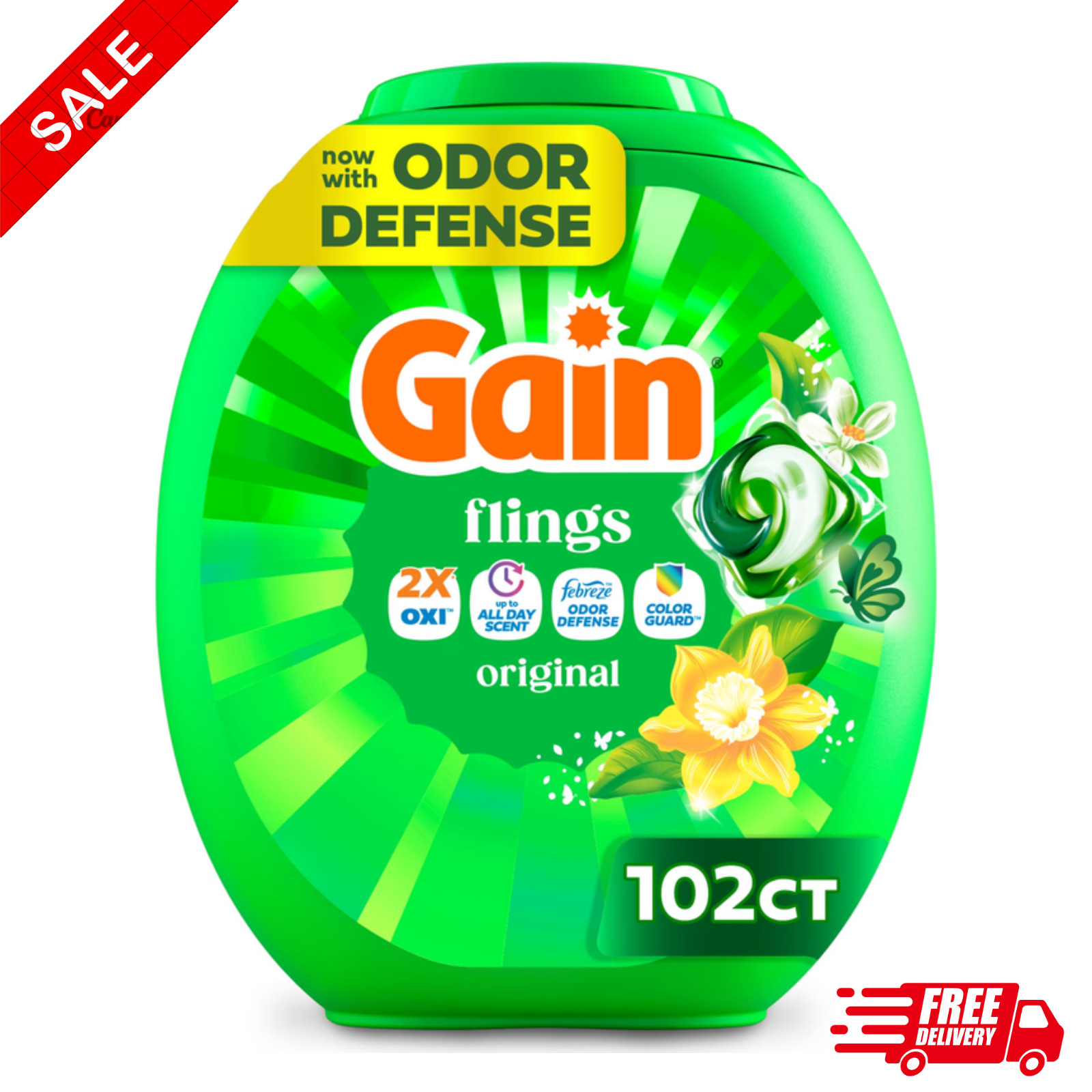 Gain Flings Laundry Detergent Soap Pacs Febreze Oxi Boost 102 Ct Free Shipping