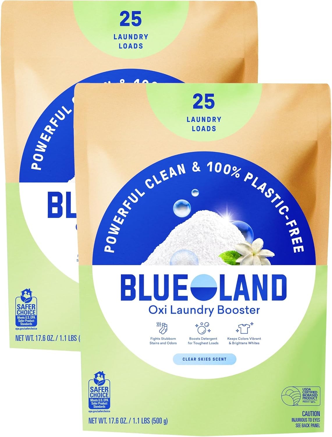 Oxi Laundry Booster Powder W/ Tin Starter Set Clear Skies Scent 25 Loads 17.6 oz