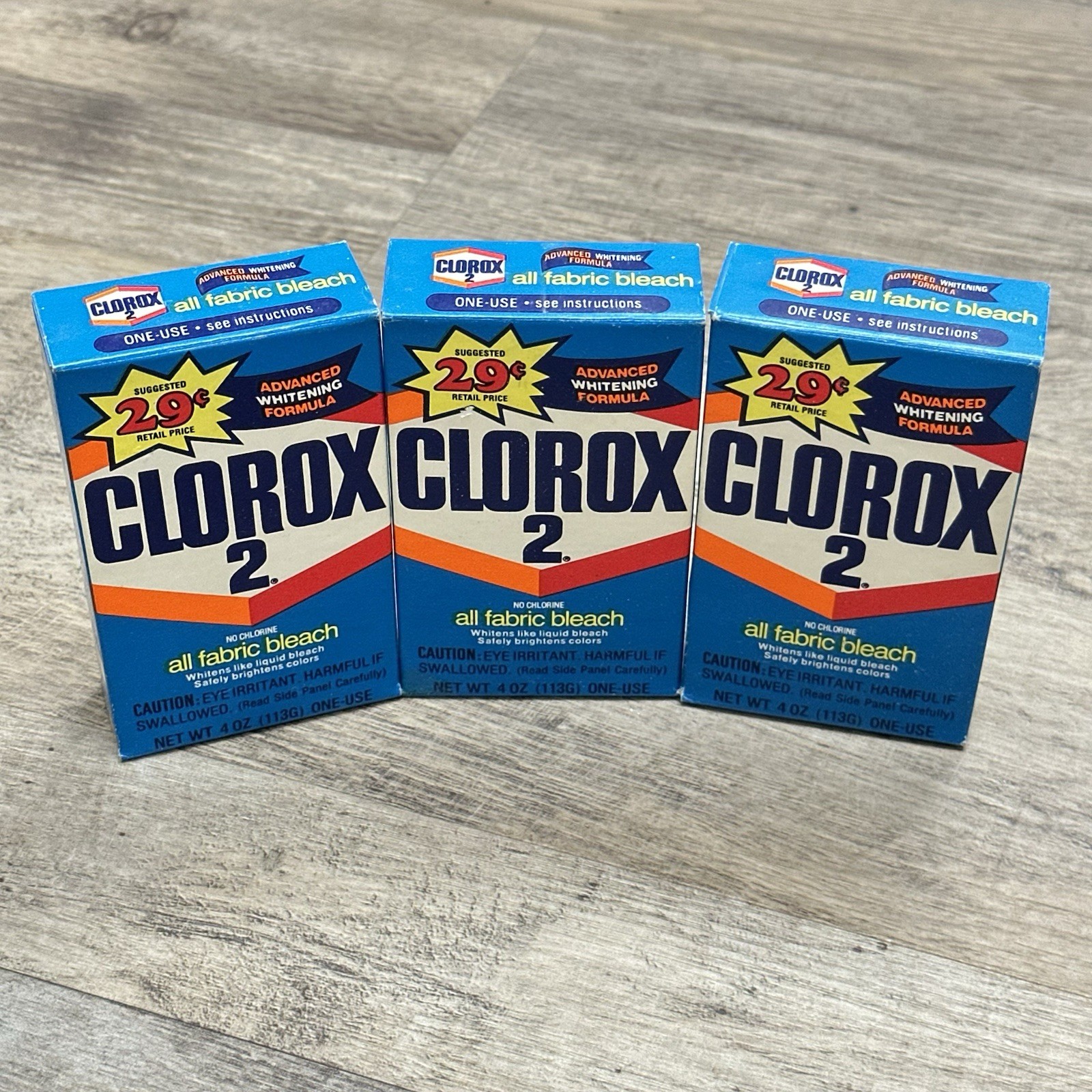 Lot Of 3 Vintage 1984 Clorox 2 All Fabric Bleach 4oz One-Use Size NOS