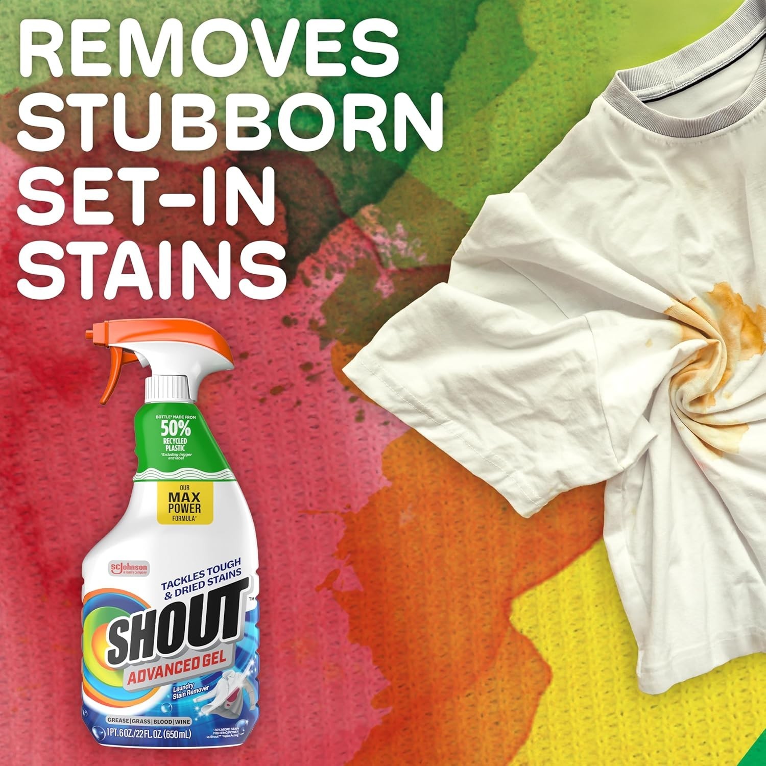 Shout Advanced Stain Remover Gel 22oz Laundry Pretreat Tough Stains