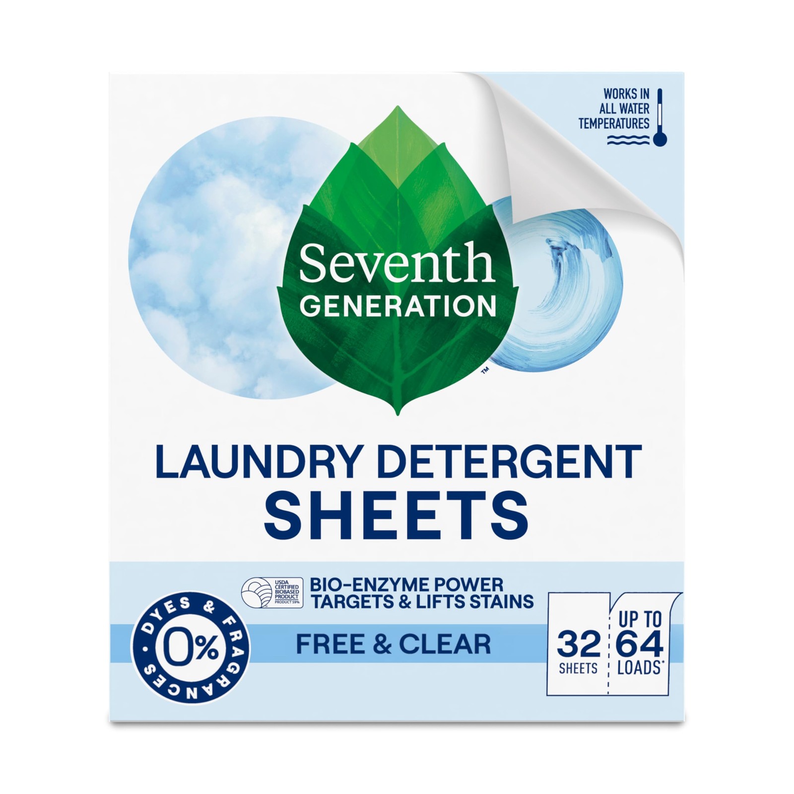 Seventh Generation Free Clear Laundry Detergent Sheets 32 Count Stain Lifting
