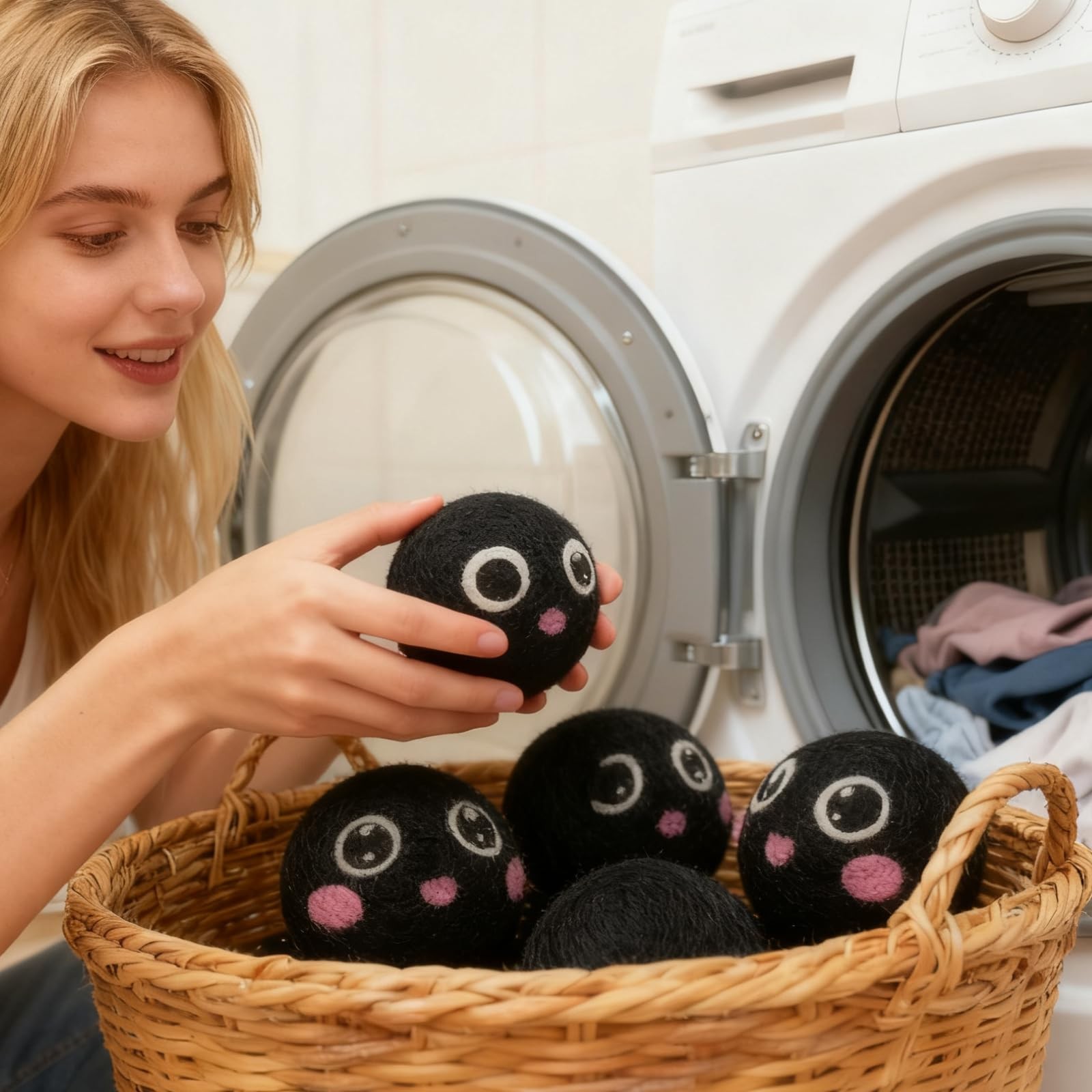Dry Balls, Black Wool Dryer Balls Laundryer Balls for Dryer Premium 6-Pack Ne…