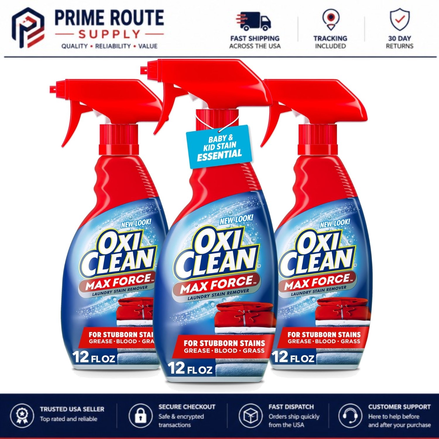 12 oz Max Force Laundry Stain Remover for Babies, 3-Pack – Allergen-Free Formula