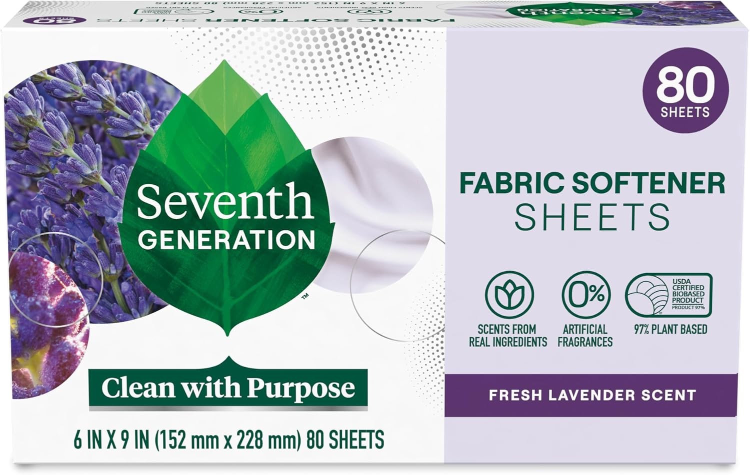 Dryer Sheets Laundry Fabric Softener, Fresh Lavender Scent, 80 Sheets