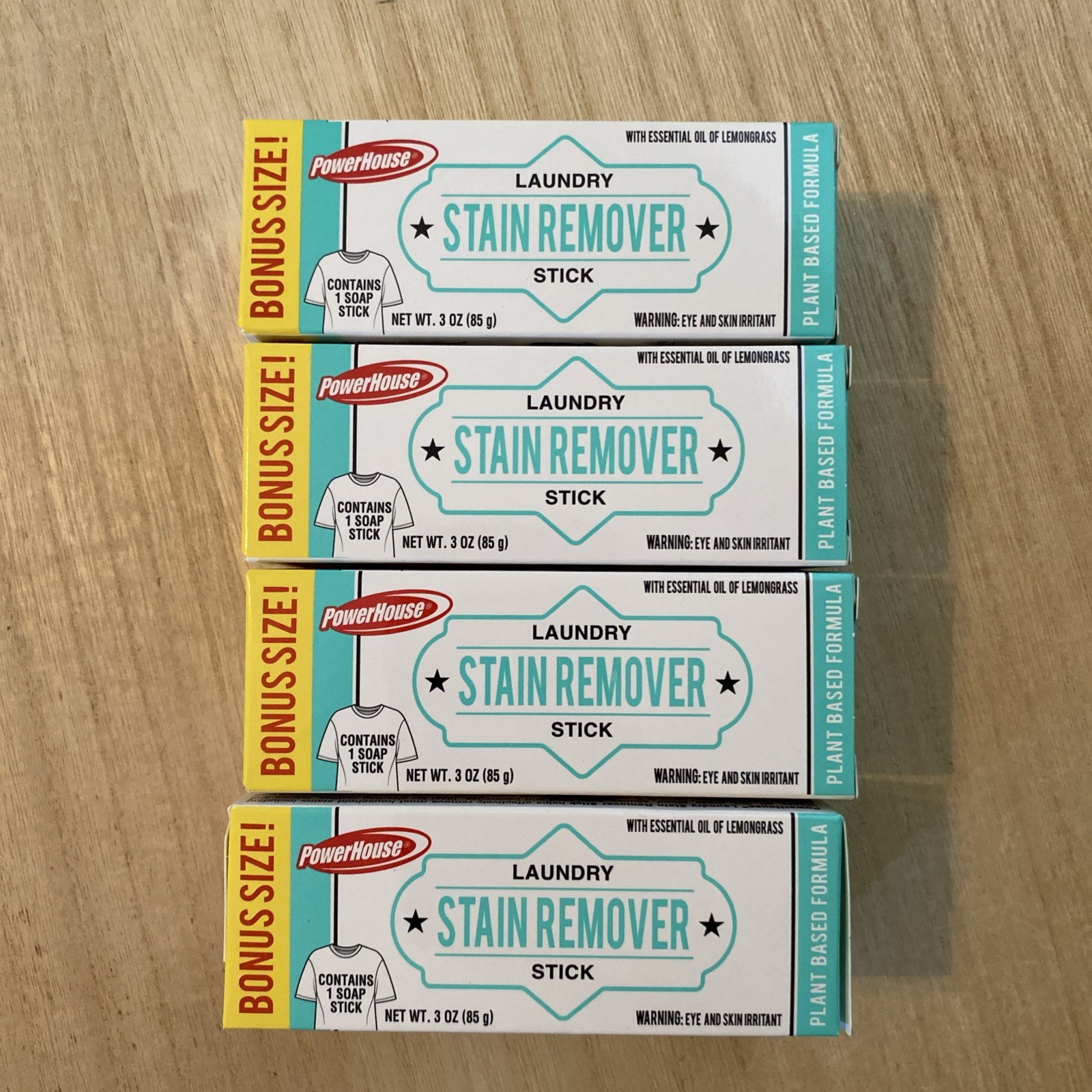 4 Boxes Powerhouse Laundry Stain Remover Sticks Lemongrass 3 Oz Each