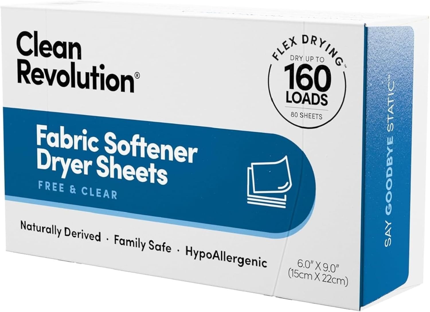Clean Revolution Fabric Softener Dryer Sheets 160 Load Hypoallergenic Low Static