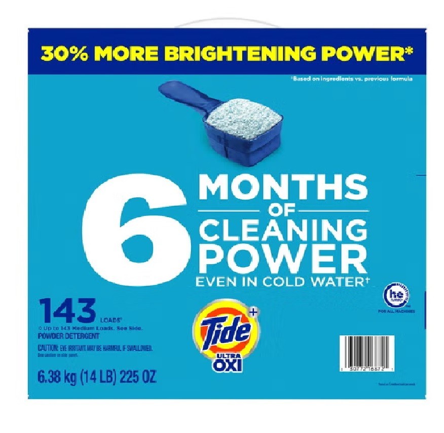 Tide Plus Ultra Oxi Powder Laundry Detergent, Original, 143 Loads, 225 Ounce