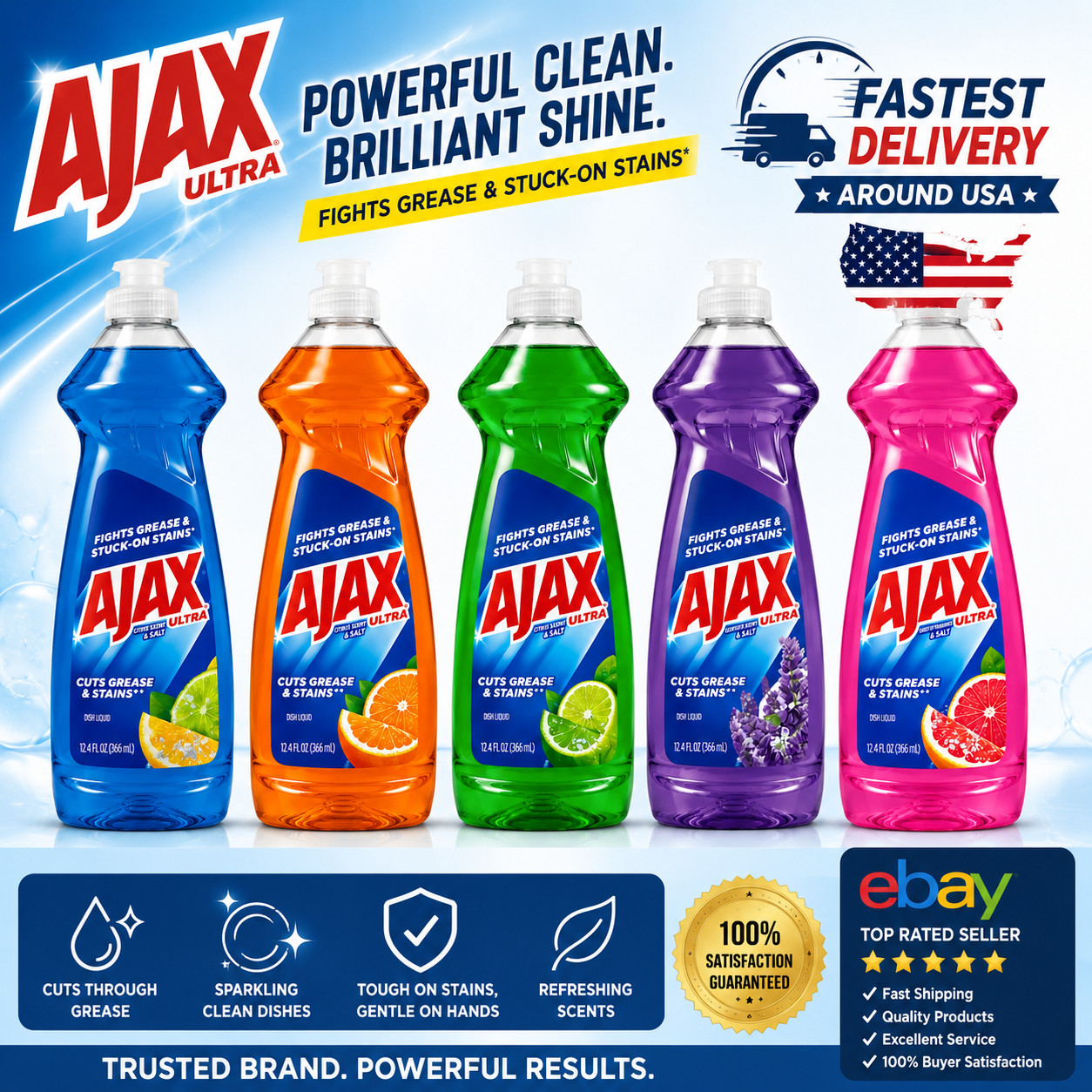 Ajax Ultra Dishwashing Liquid 12.4 oz (Pack of 3) Cuts Grease Fresh Scent
