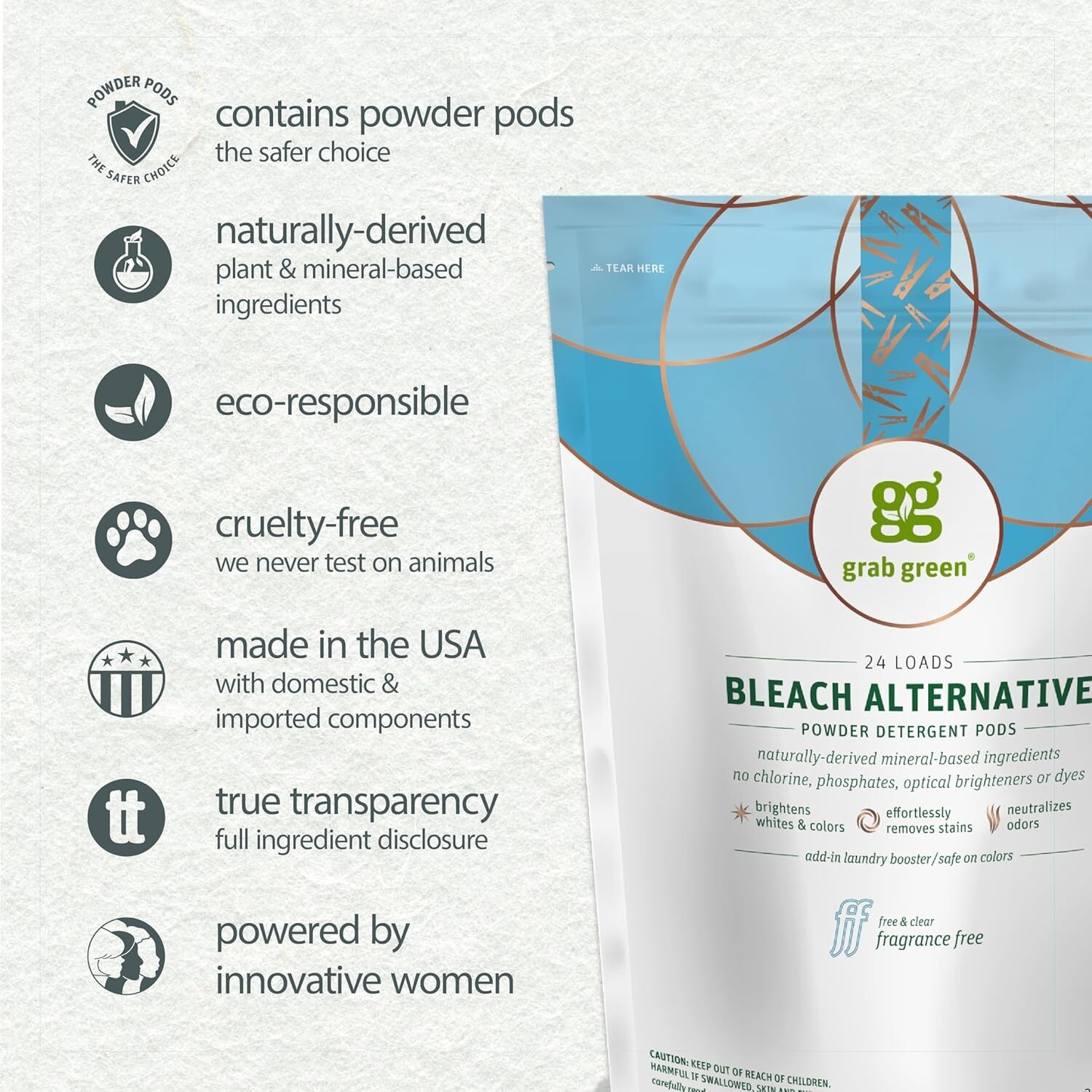 60 Count Chlorine-Free Bleach Alternative Pods – Safe & Fragrance-Free Cleaning