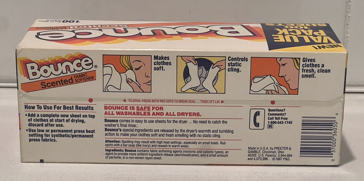100 Vintage BOUNCE Fabric Softener Scented Dryer Sheets Full P&G Movie Prop NEW