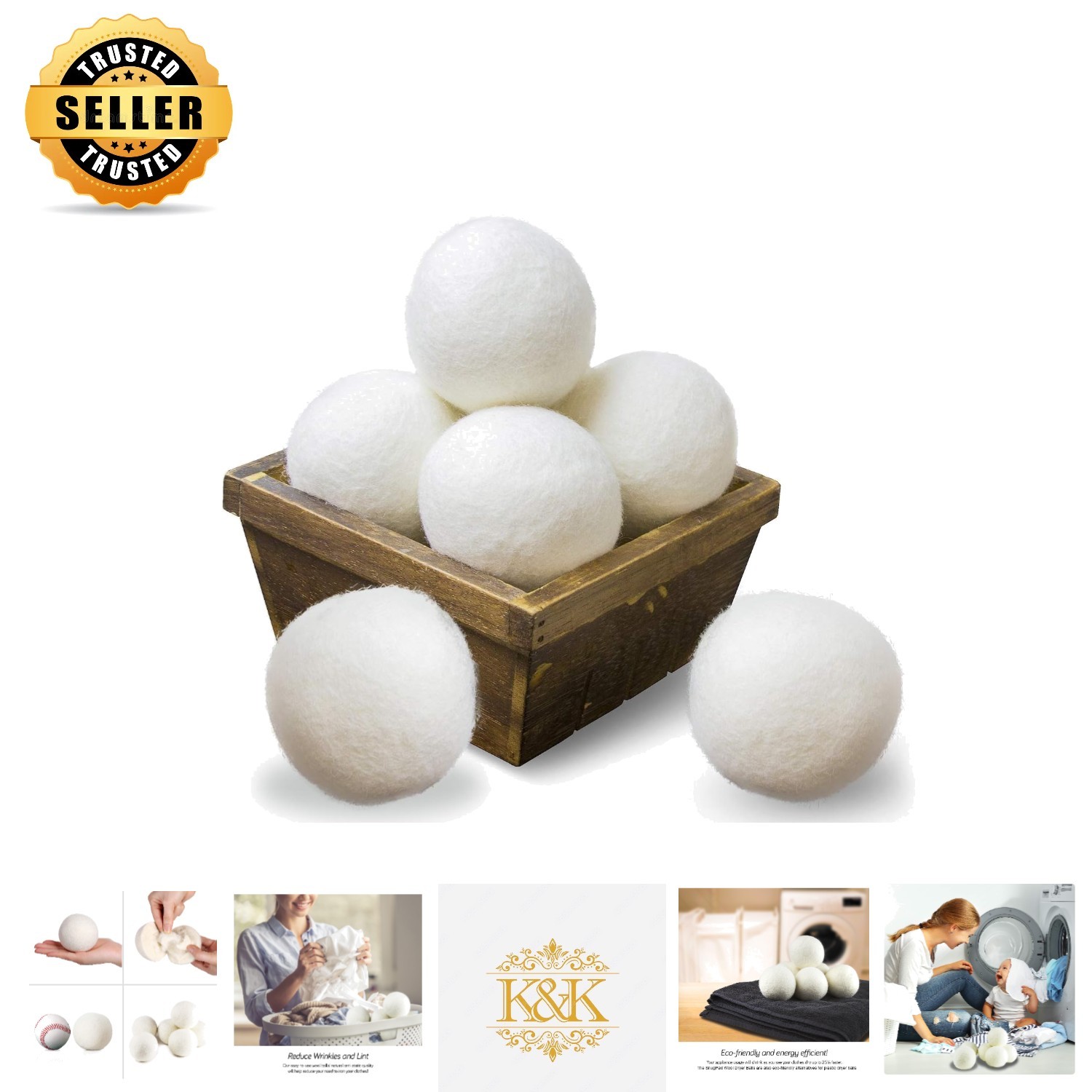 Natural Fabric Softener: 6 Pack Wool Dryer Balls, 1000+ Loads, Chemical Free