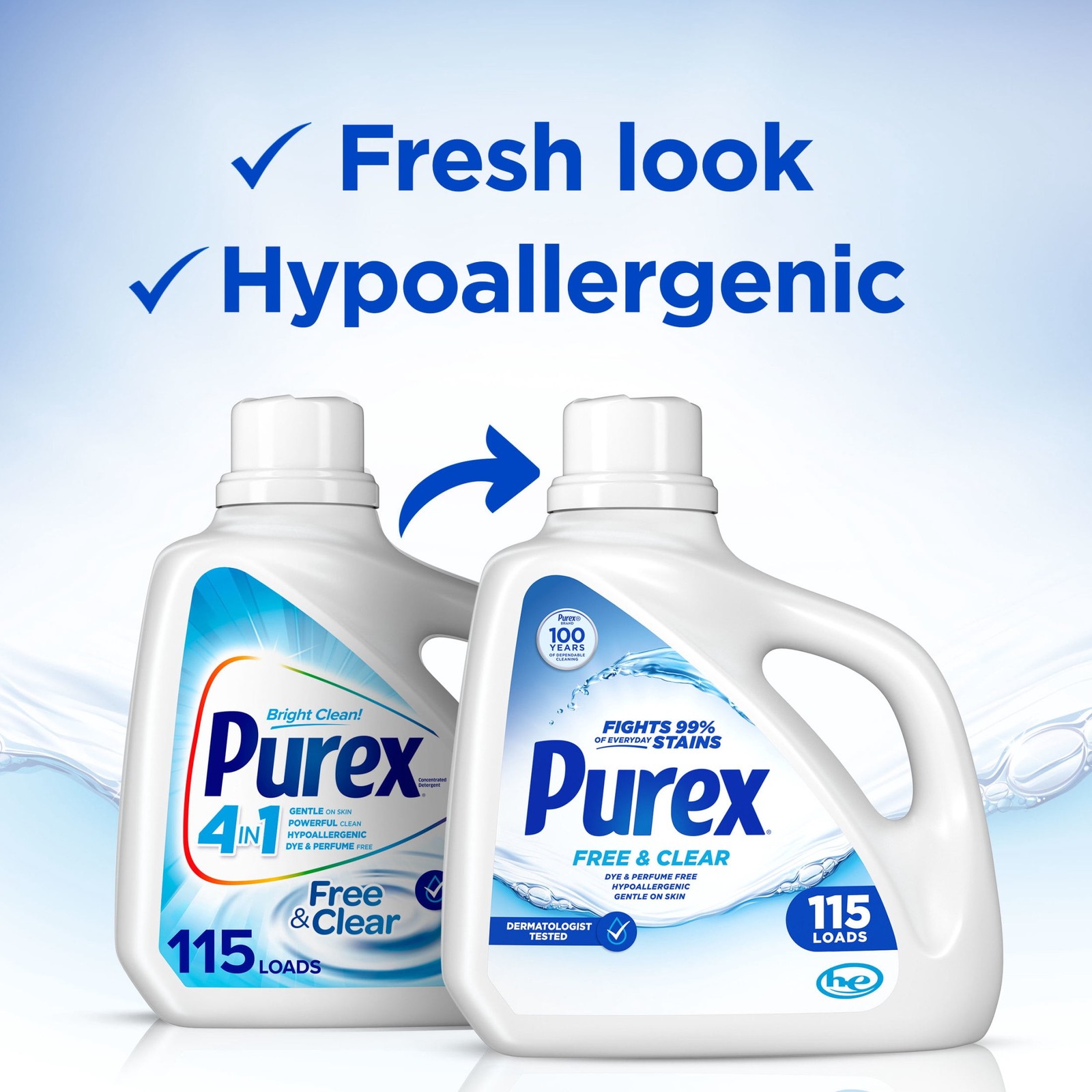 Purex Free & Clear Liquid Detergent, Sensitive Skin, 150 fl oz, 115 loads