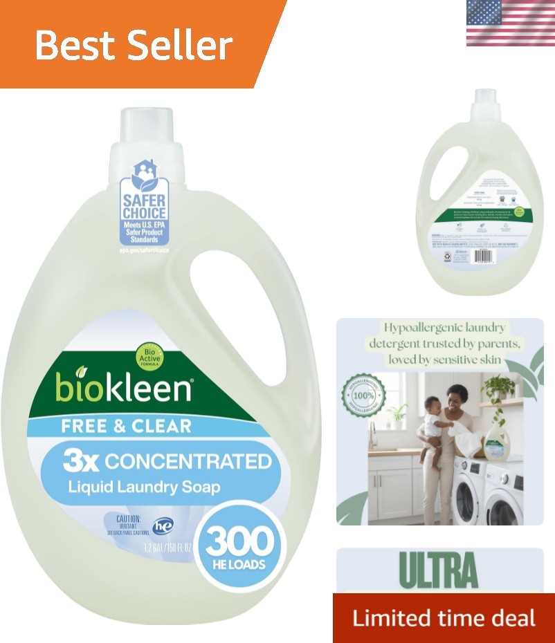Natural Laundry Detergent Liquid Plant-Based Hypoallergenic Odor Stain Remover