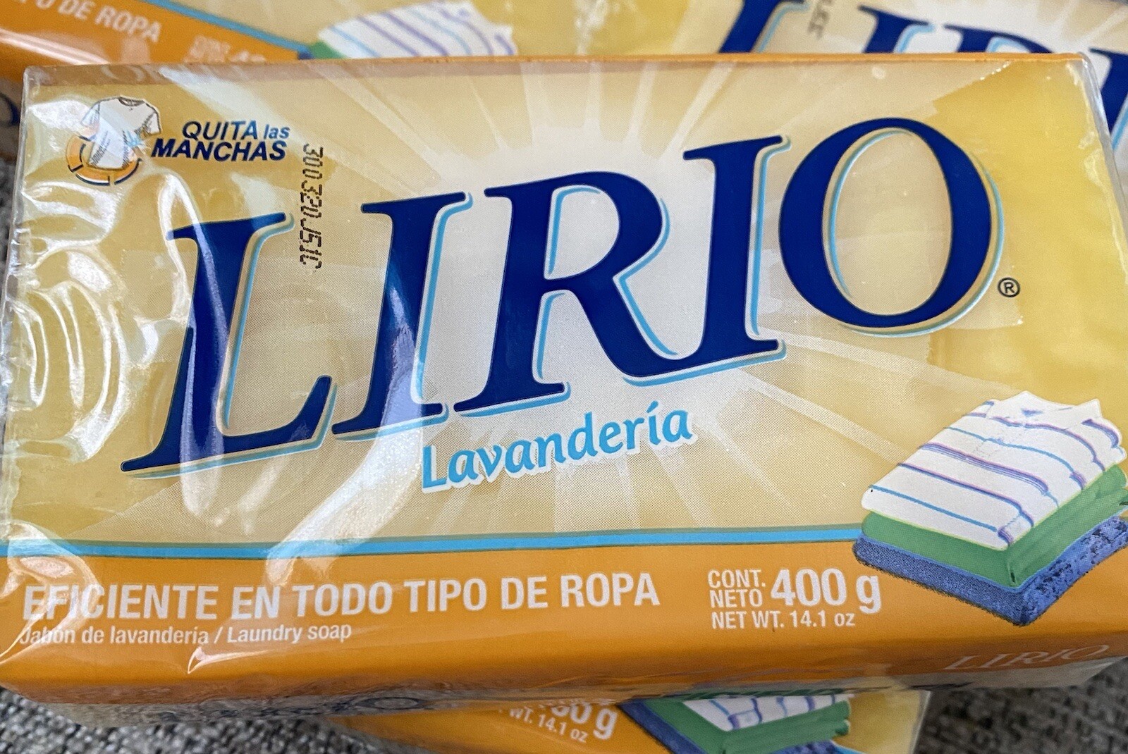 Lirio Laundry Bar Soap Jabon Lavanderia Multiusos 14.1 oz Yellow Bar 4 Pack