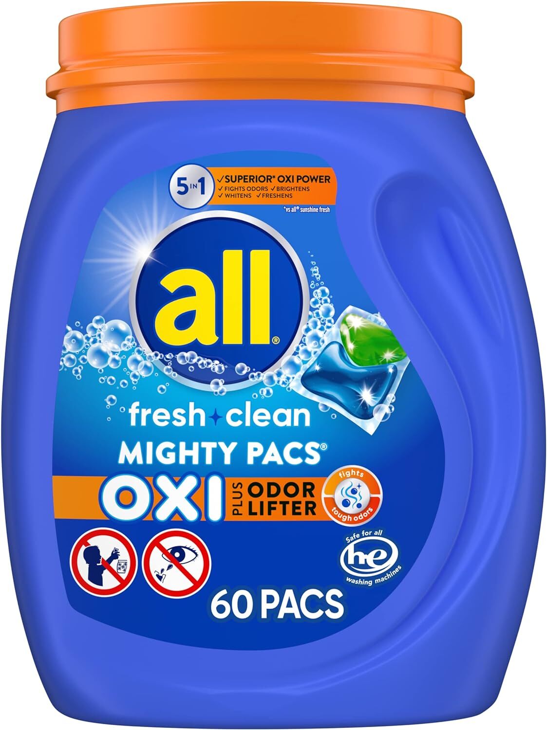 Pacs De Detergente Para Ropa Oxi Fresh Clean 60 Unidades Aroma Fresco