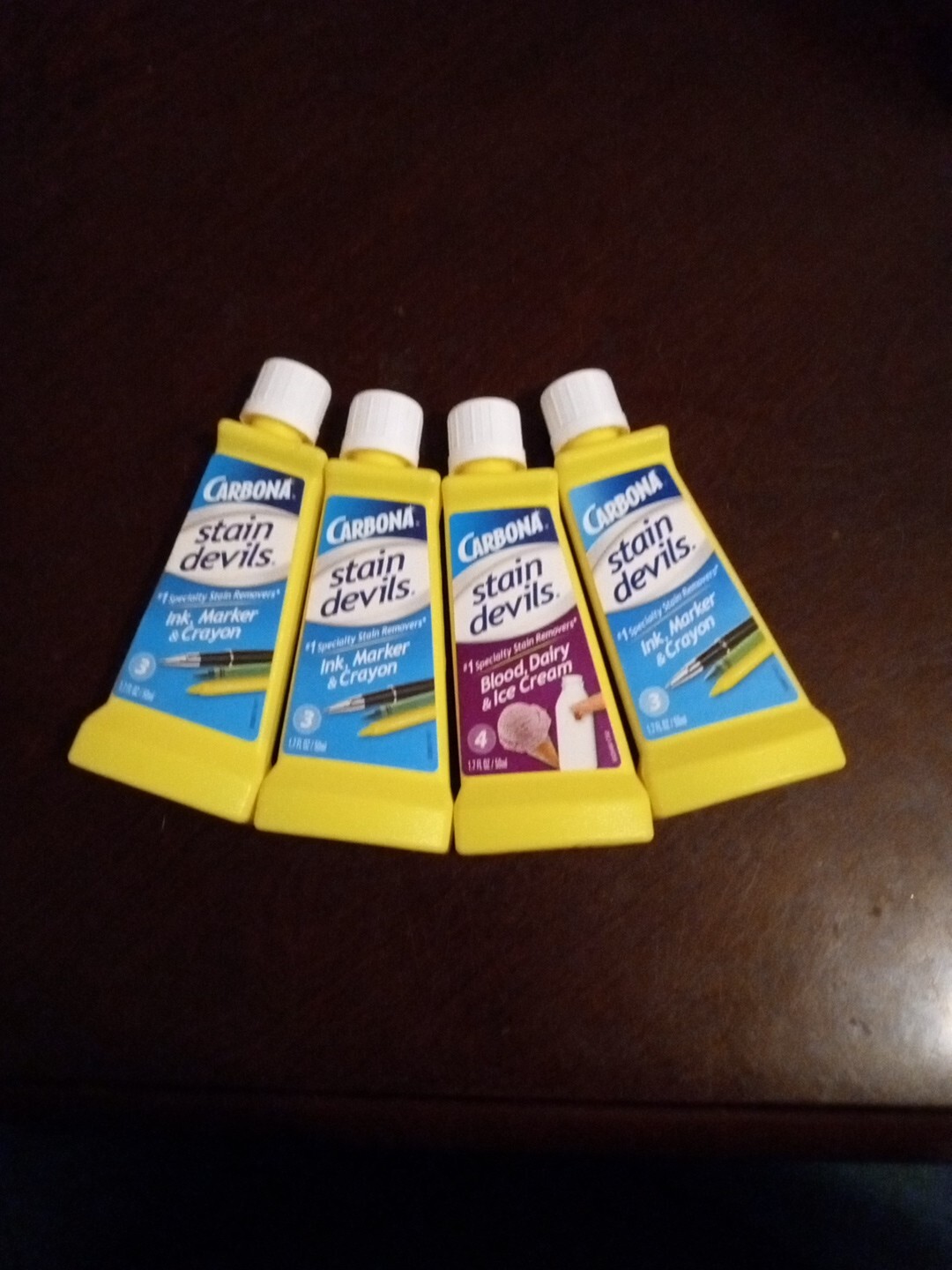 4 Pc. Mixed Lot Carbona Stain Devils #3/#4 Stain Remover 1.7 Oz (K70)