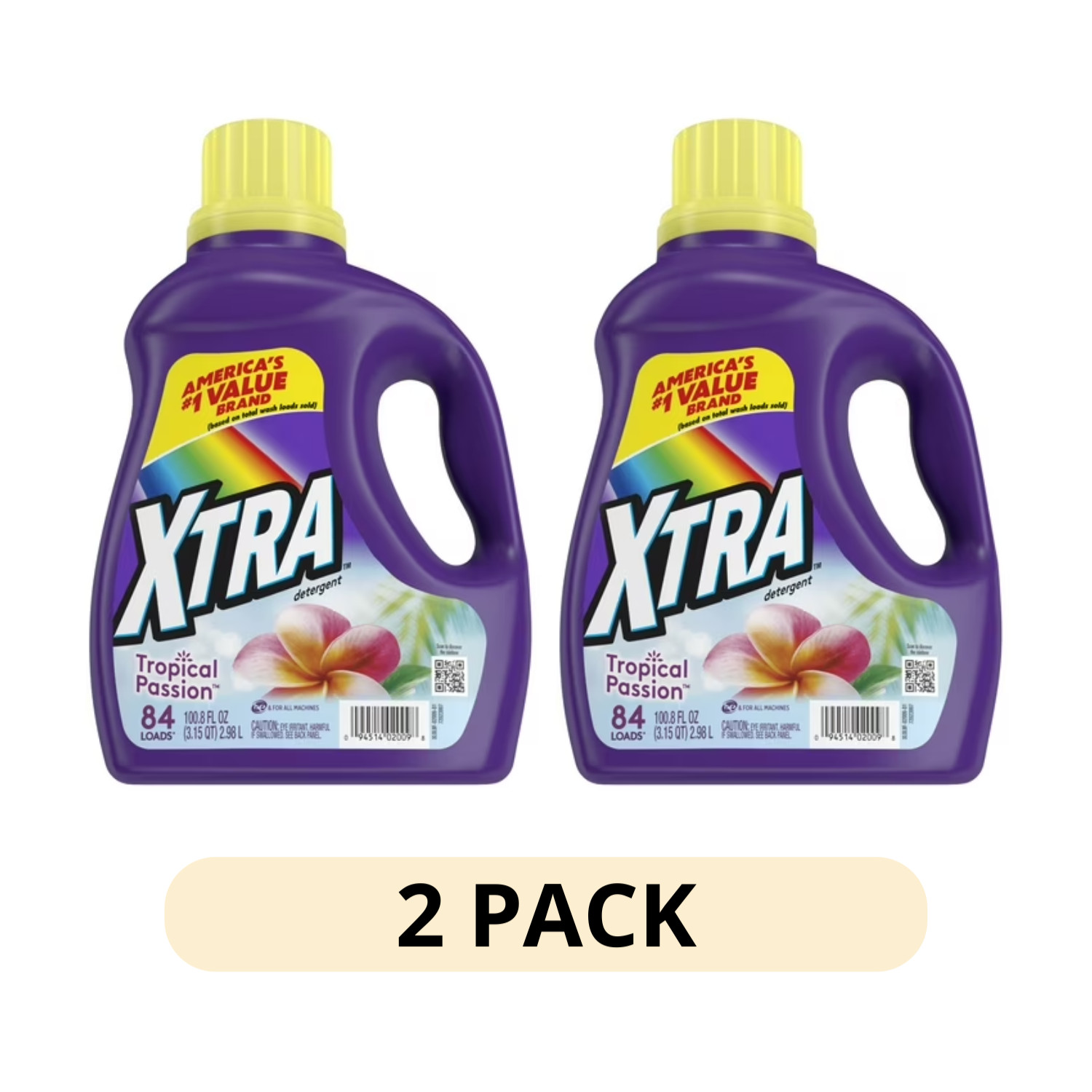 (2Pk) Xtra Liquid Laundry Detergent 84 Loads Tropical Passion Scent, 100.8 fl oz