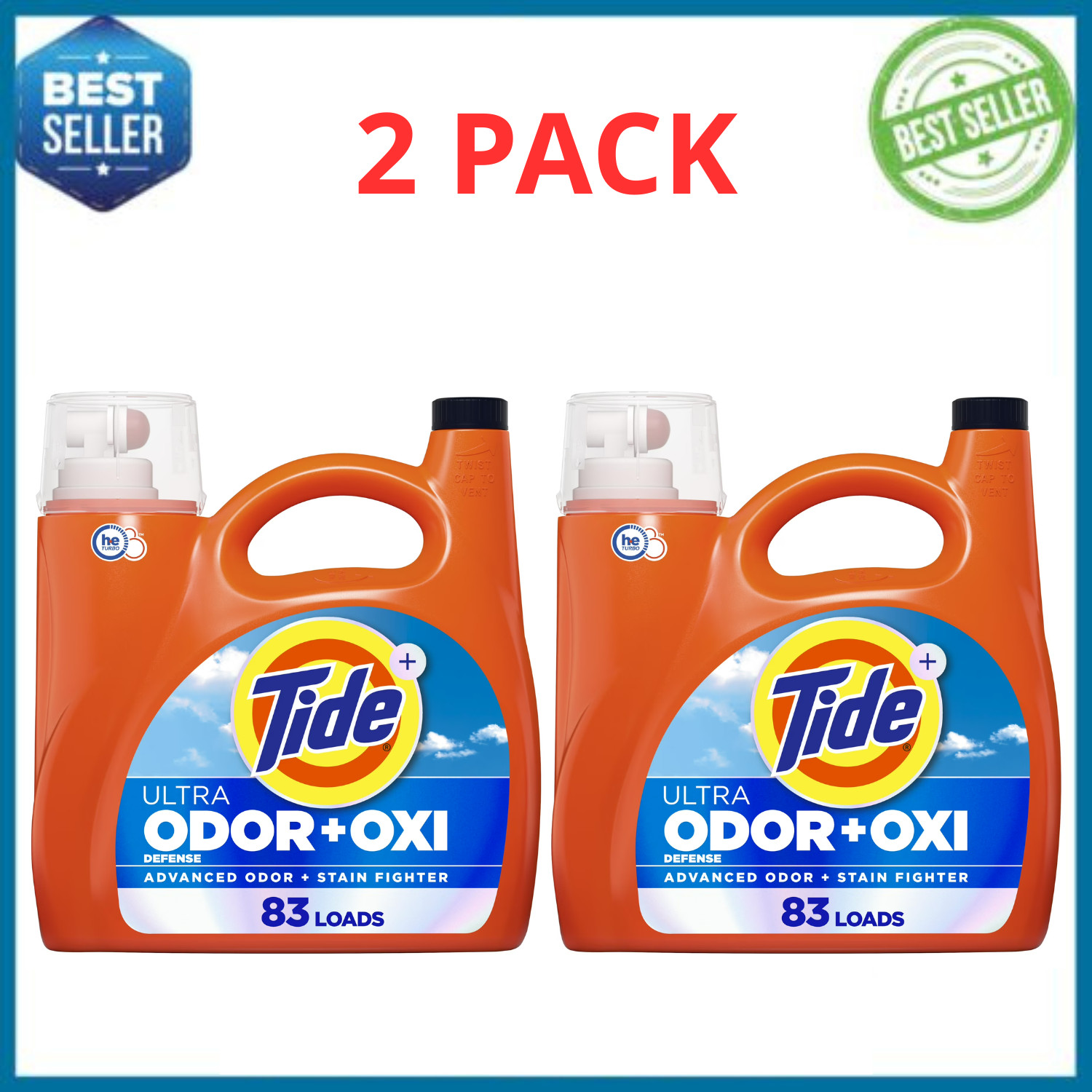Tide Ultra Odor Defense Plus Oxi Liquid Laundry Detergent 117oz 83 Loads, 2 Pack