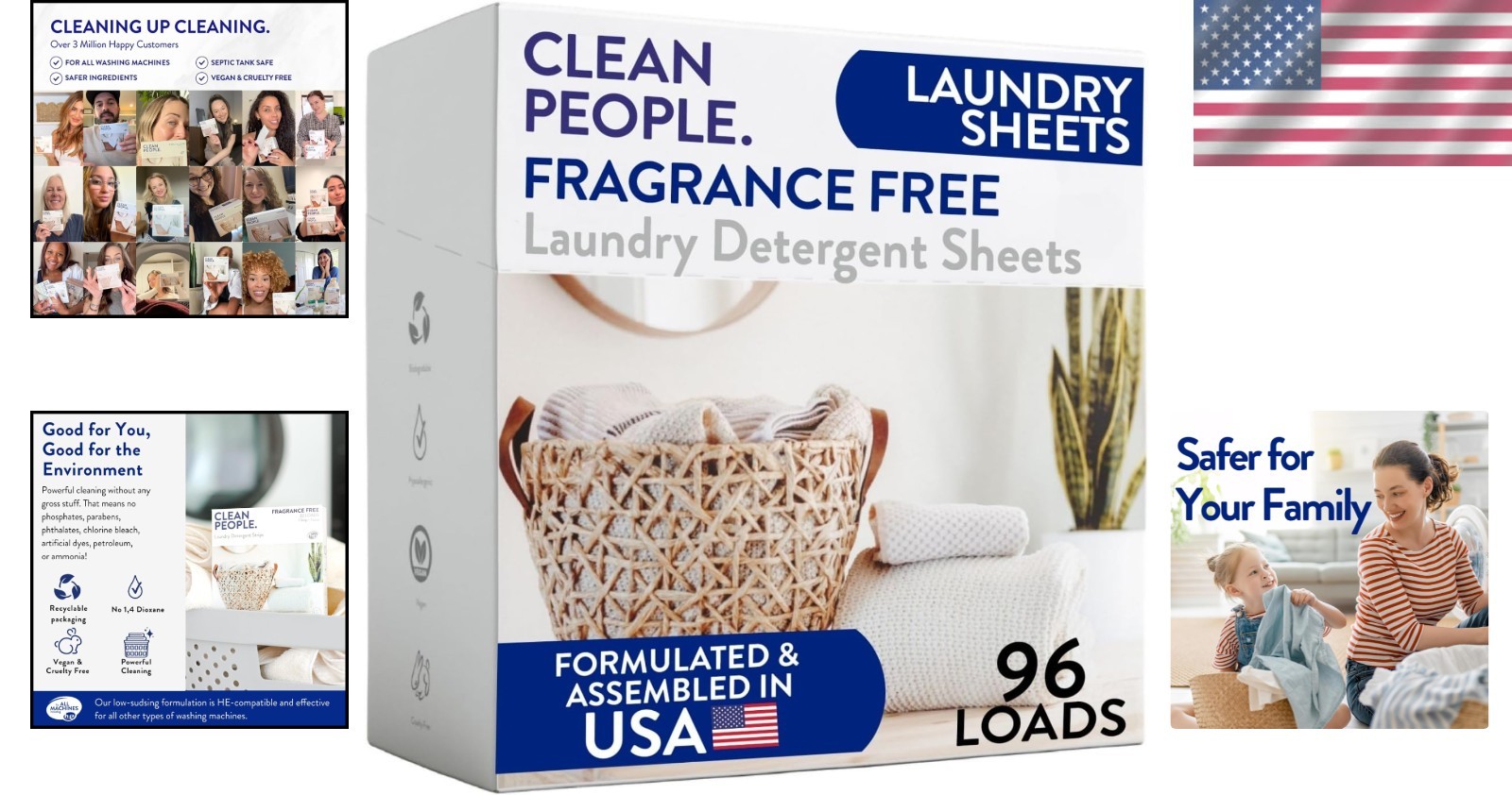 Hypoallergenic Fragrance Free Laundry Soap Sheets – 96ct Pack for All Washers