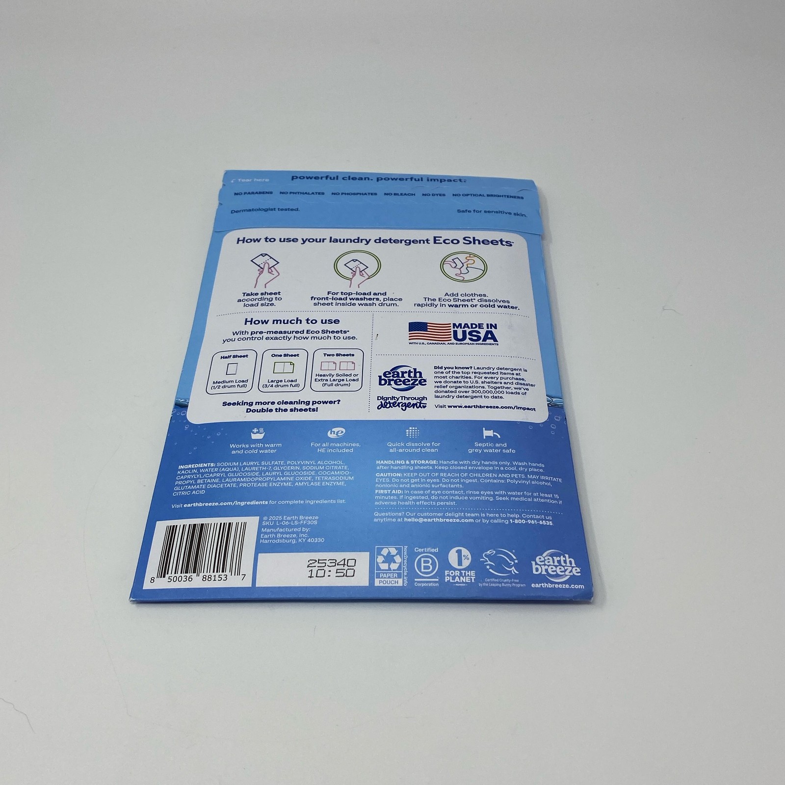 Earth Breeze Fragrance-Free Laundry Detergent Sheets 30ct (60 Loads)